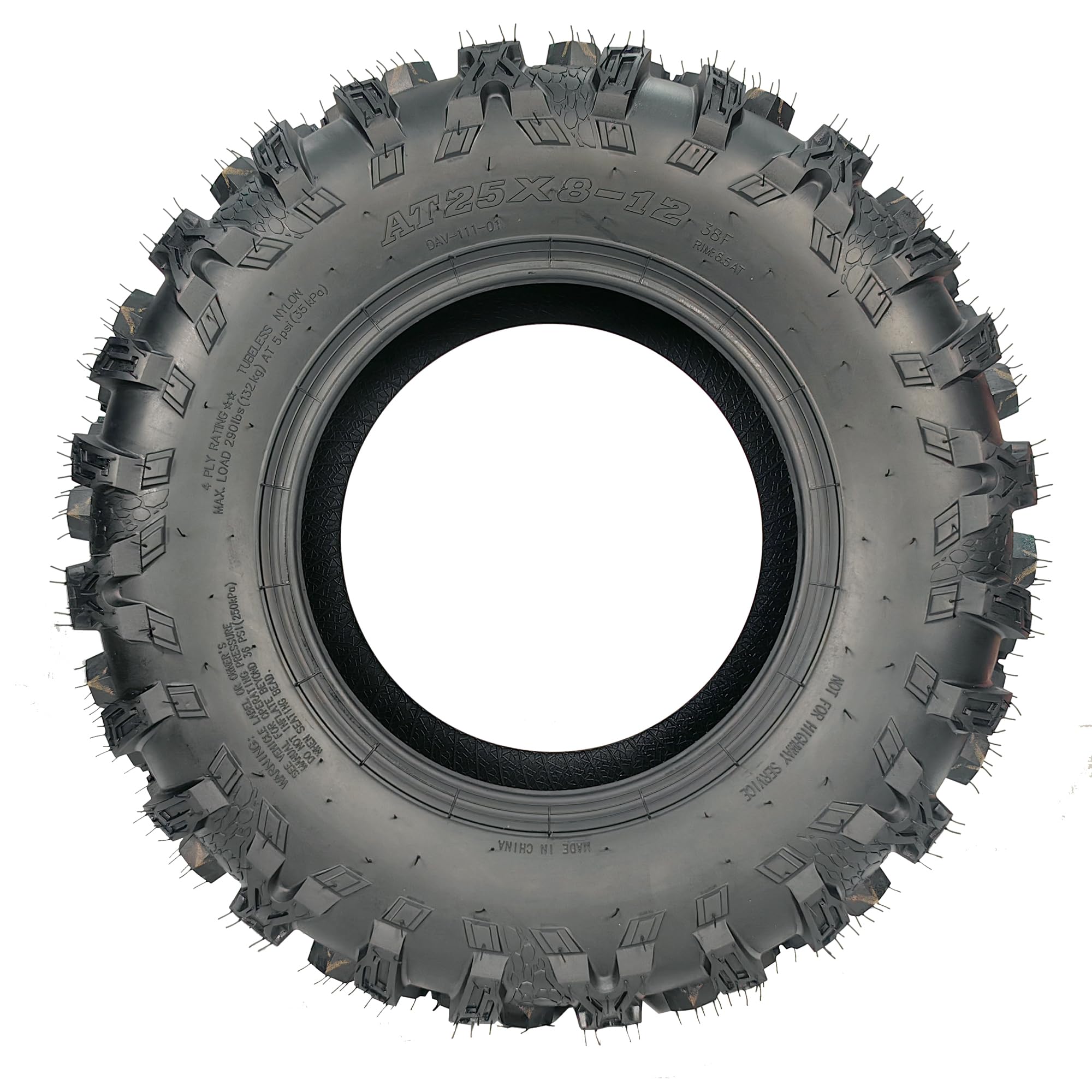 Garvee ATV UTV All-Terrain Tires 25x8-12 Front & 25x10-12 Rear Durable 4 PR Tubeless Off-Road Black