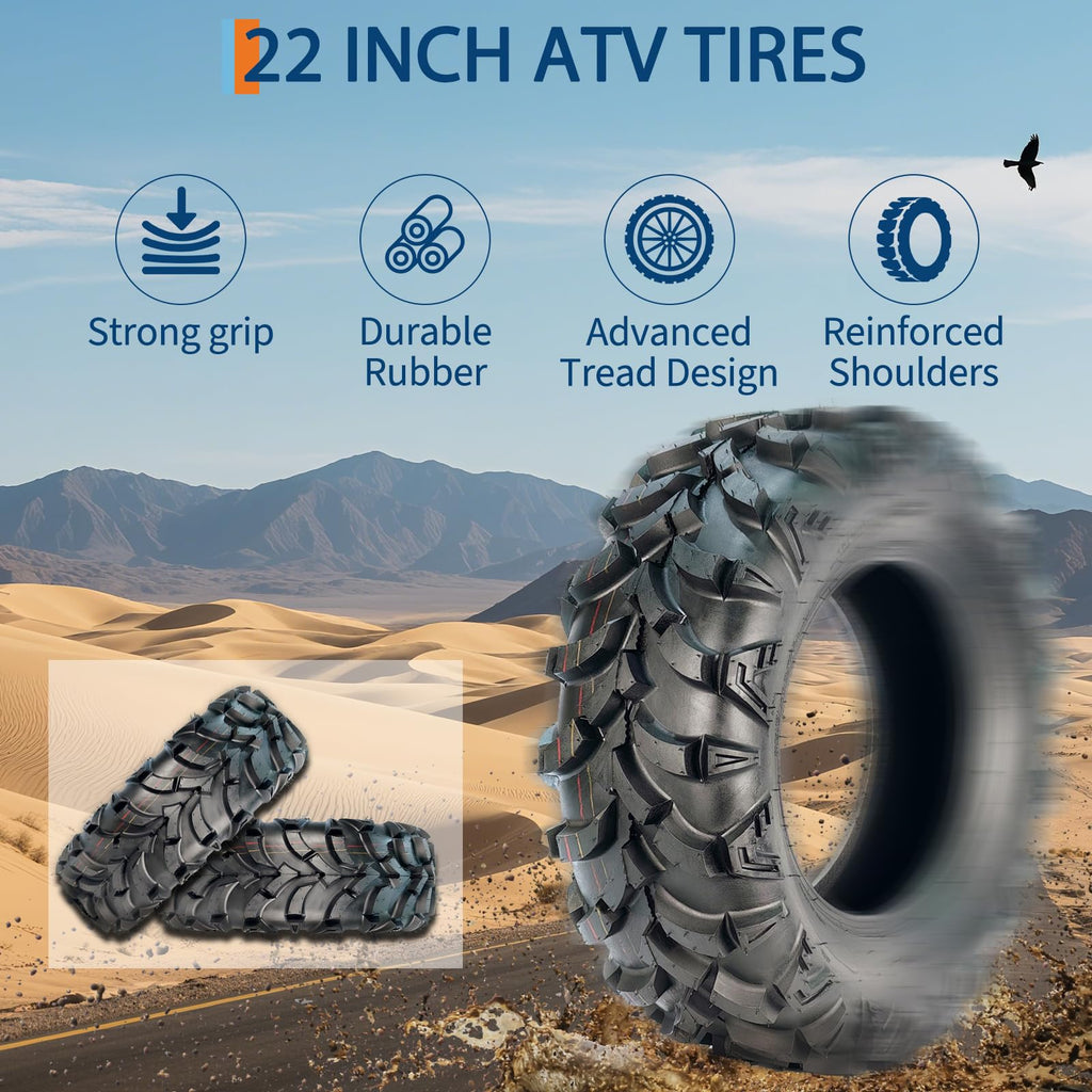 Garvee 22x10-9 ATV Tires 2-Pack Rear 4PR All Terrain Trail Sand Tubeless Reinforced Sidewall