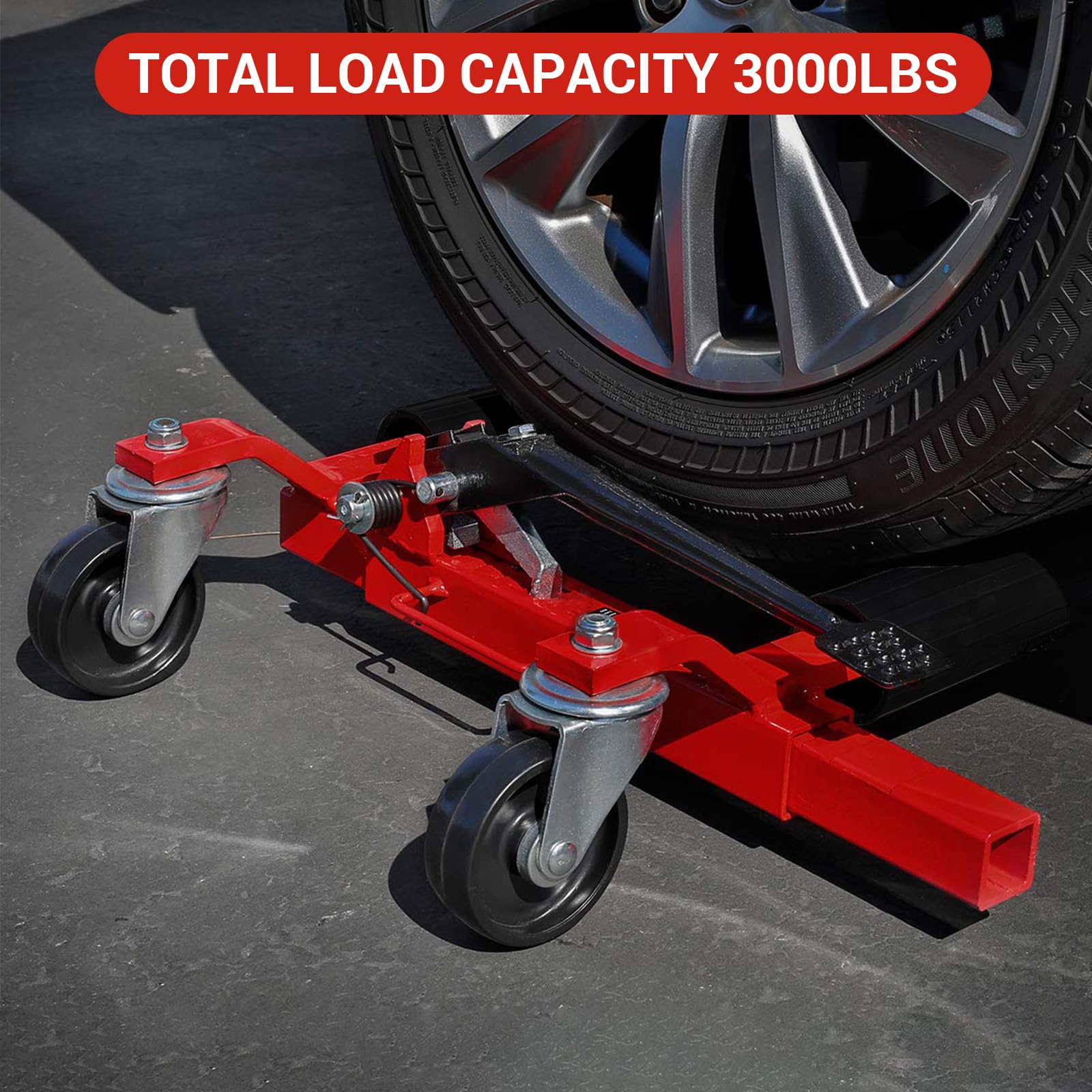 Garvee Car Wheel Dolly Set With Hydraulic Tire Jack For Truck RV Trailer, 1500 LBS Capacity, Red