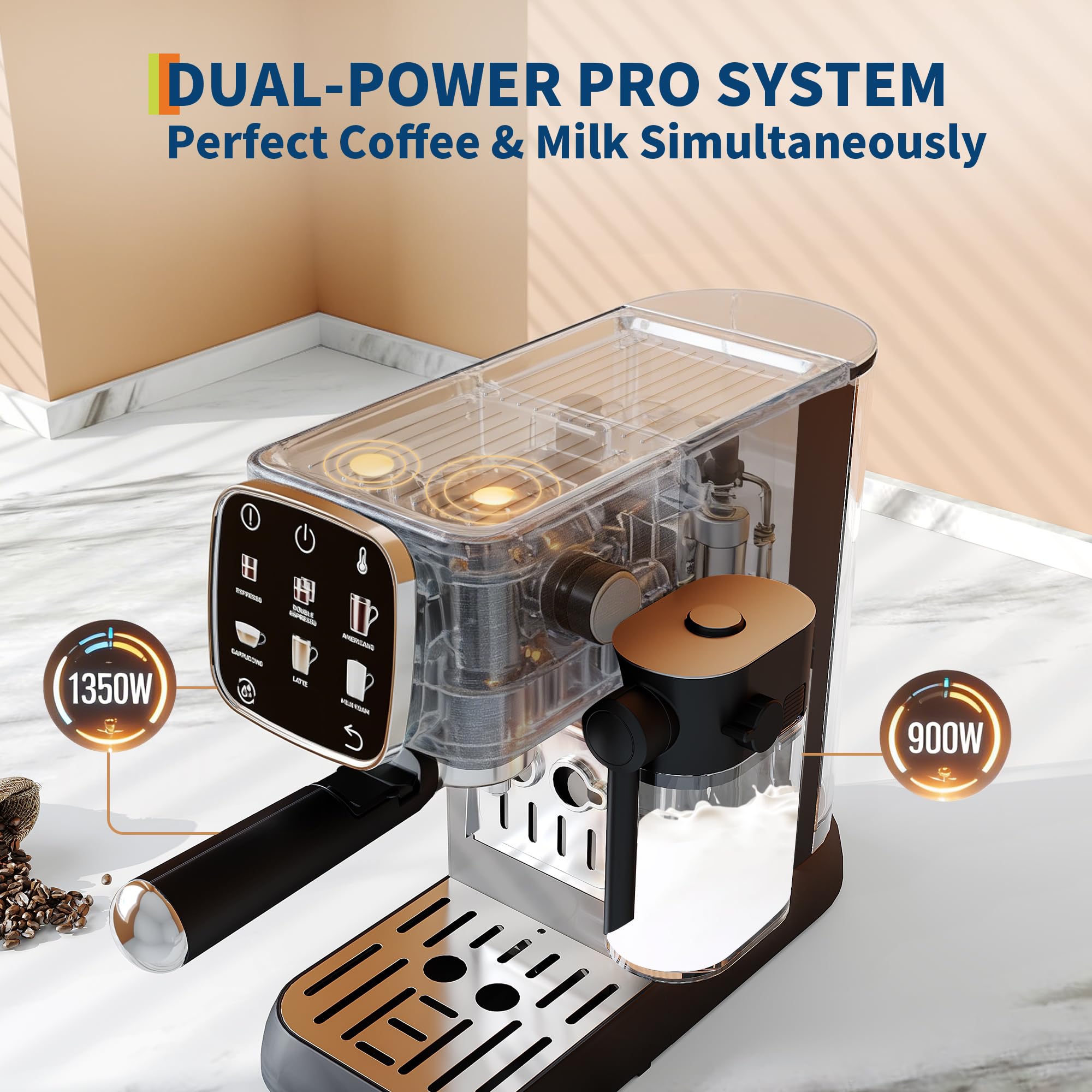 Garvee 20Bar Fully Automatic Espresso Machine with Auto Milk Frother, Touchscreen Control, Stainless Steel, Professional Coffee Maker