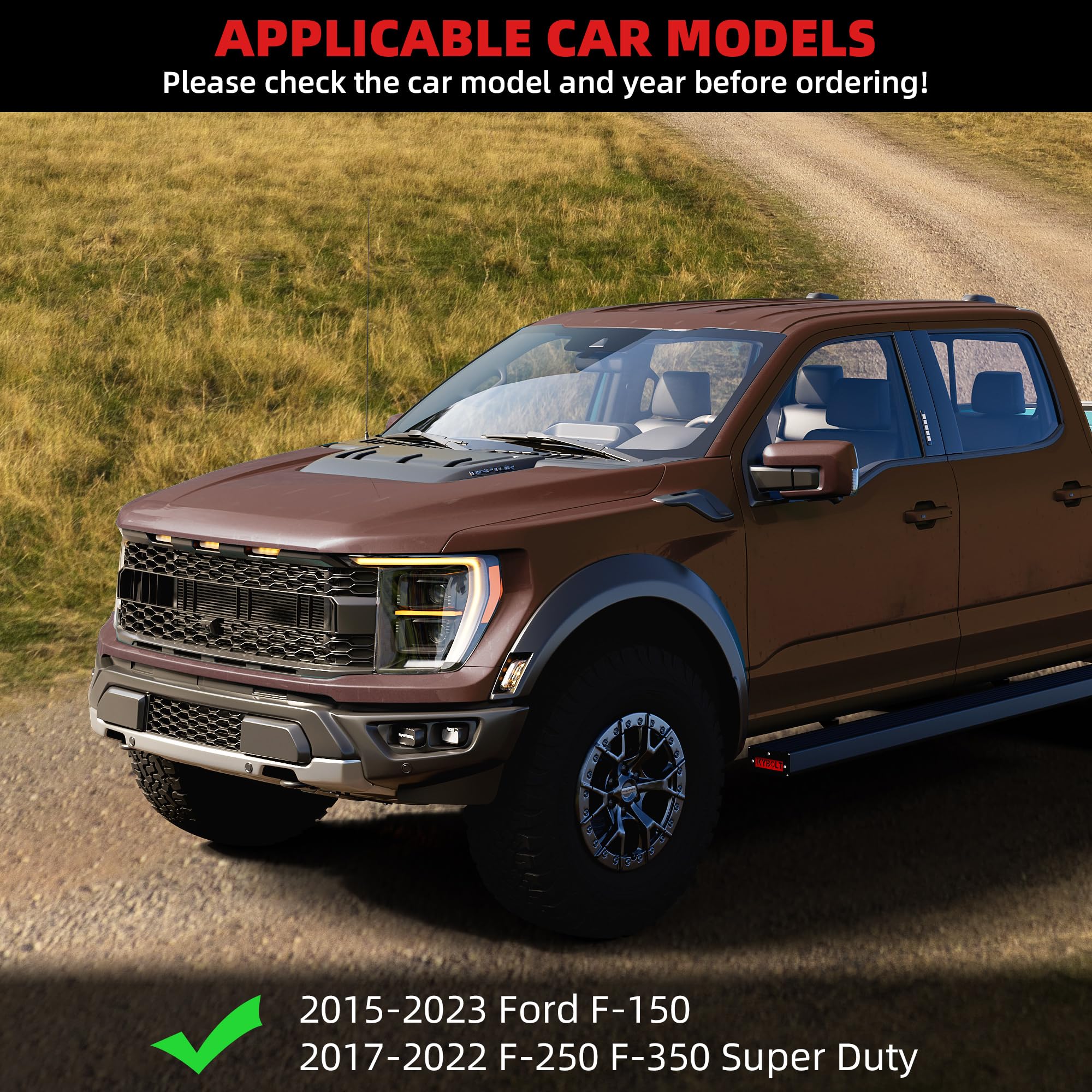 Garvee Running Boards Compatible with 2015-2024 Ford F-150 SuperCrew Cab,Aluminum Side Steps for 2017-2024 Ford F-250 F-350 Super Duty Crew Cab,6.5 inch Nerf Bars