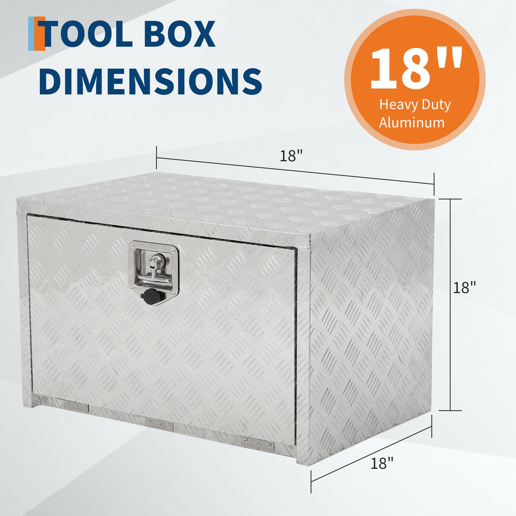 Garvee 18"X18" Heavy Duty Aluminum Tool Underbody Box, Waterproof Truck Storage Organizer Chest for Pick Up Truck Bed, RV Trailer, Silver