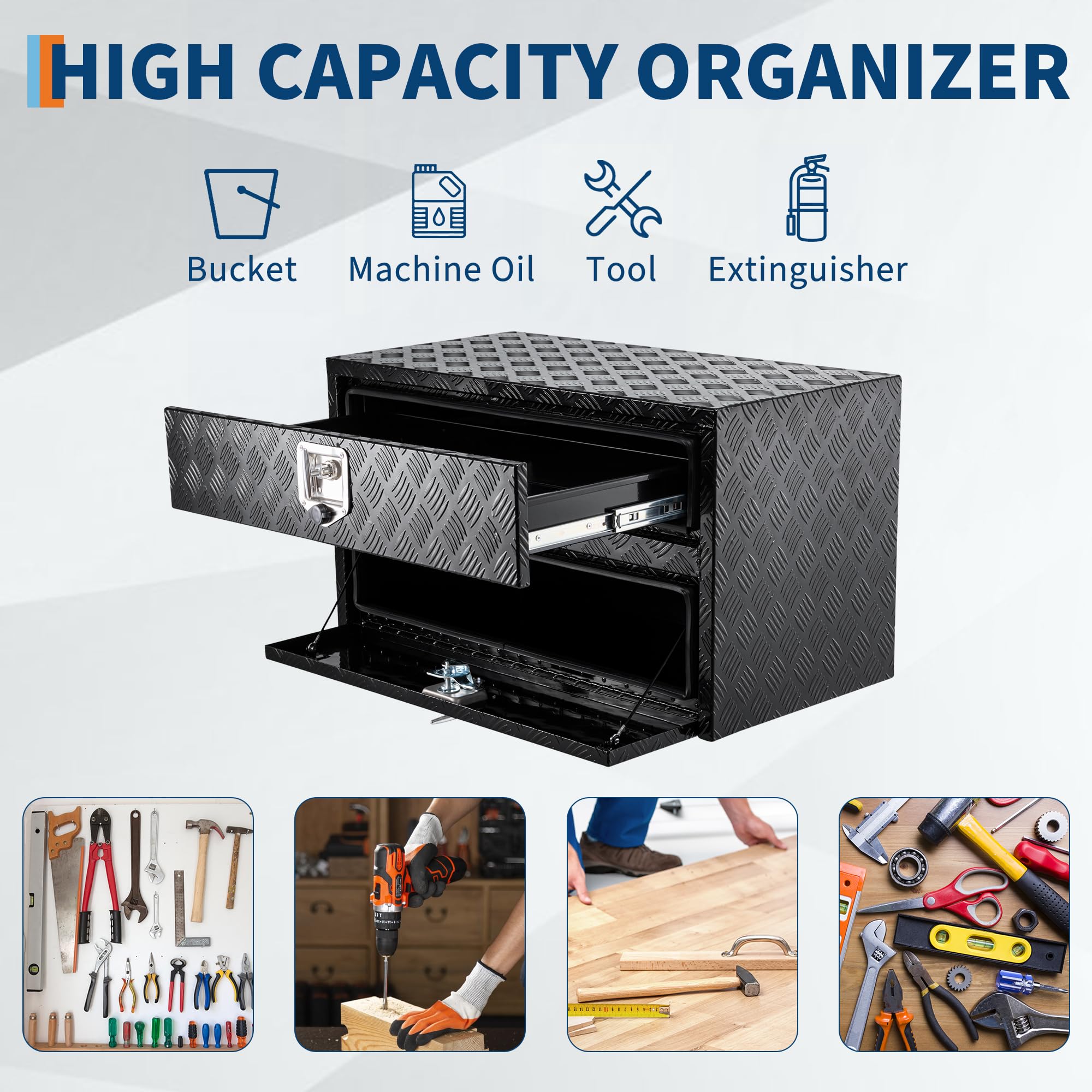 Garvee 24" Aluminum Truck Tool Box w/Drawer, Two-Tier Organizer, Waterproof Underbody Toolbox for Pickup, Truck Bed, RV, Trailer