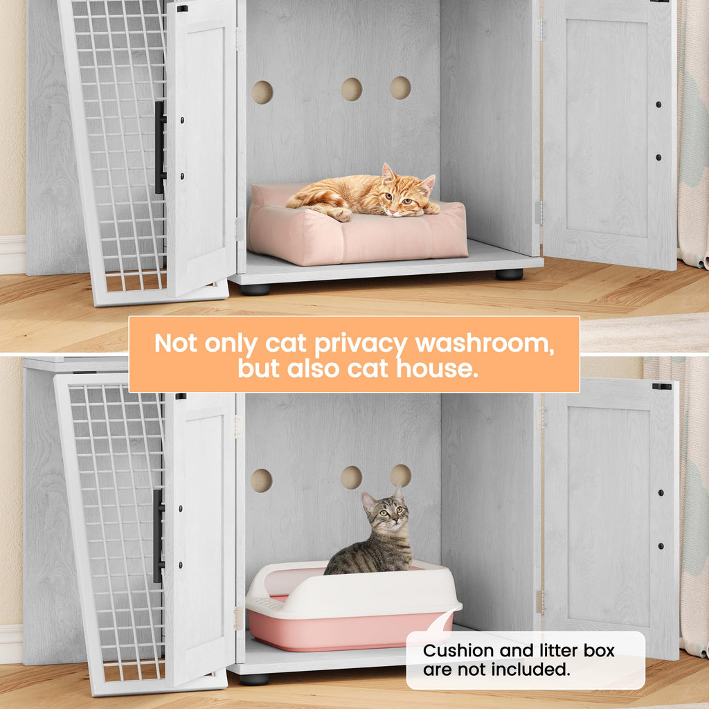 Garvee Villa Cat Litter Box Enclosure, Double Layer, MDF & Iron, Hidden Furniture, Ladder, 33.5" L x 17.9" W x 41.9" H, Antique White