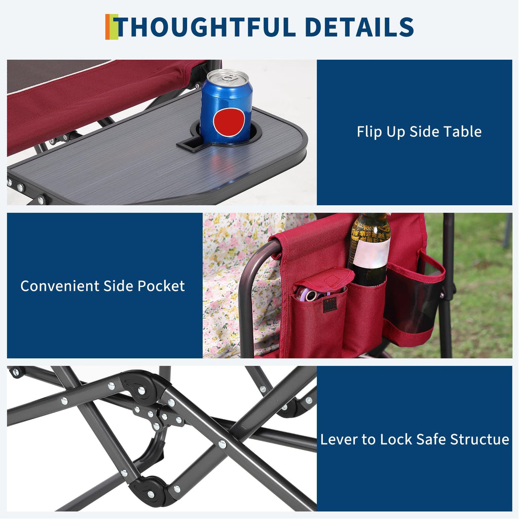 Garvee Oversized Directors Camping Chair with Side Table, Heavy Duty Portable Folding Chair for Adults, Supports 400 lbs, Red, 2 PCS