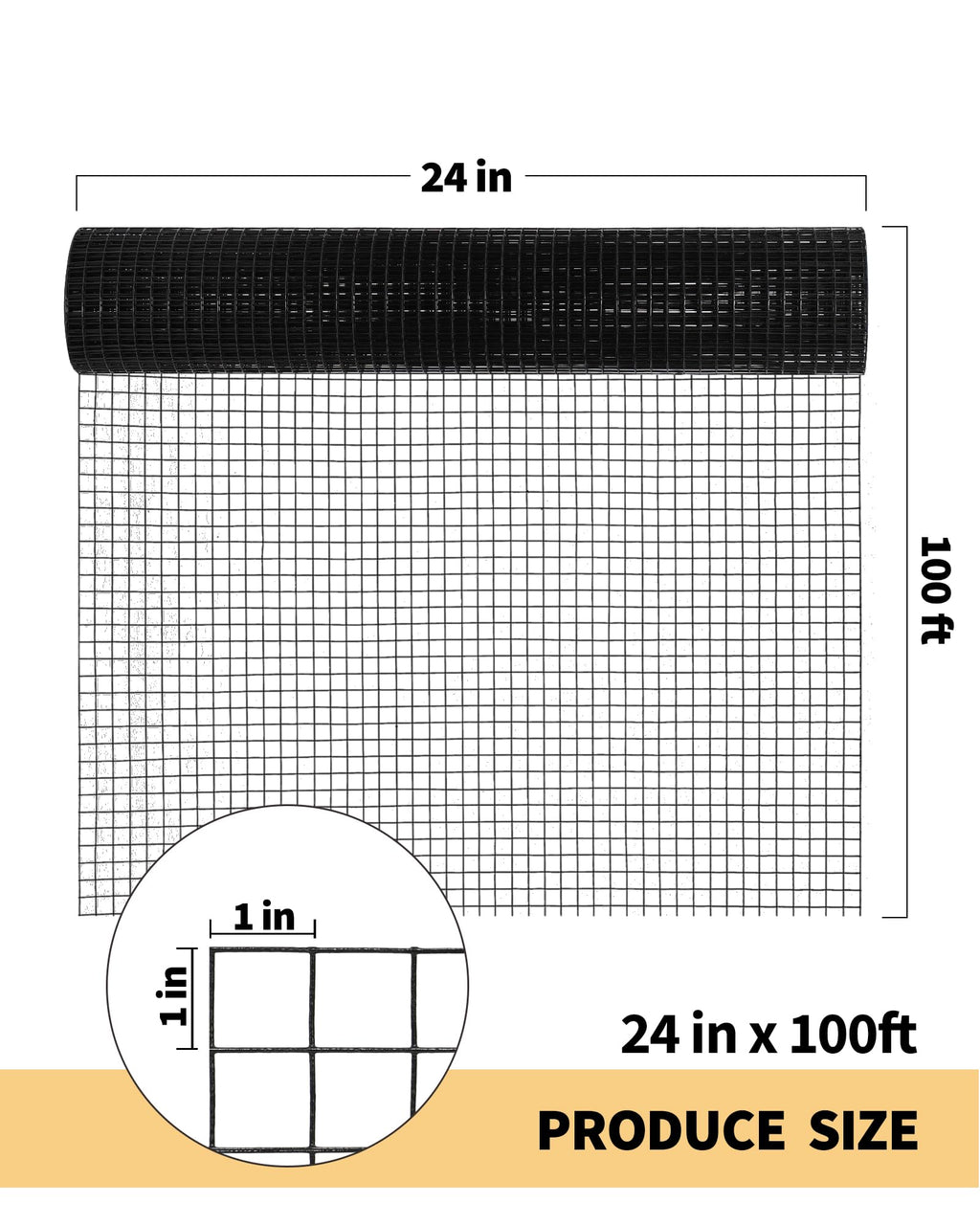 Garvee Black Hardware Cloth 15 Gauge 24" x 100' Vinyl Coated and Galvanized Alloy Steel Wire Mesh Roll, 1:1inch Chicken Wire Fencing Mesh, Wire Fence Roll for Garden Pet/Poultry Enclosures Protection