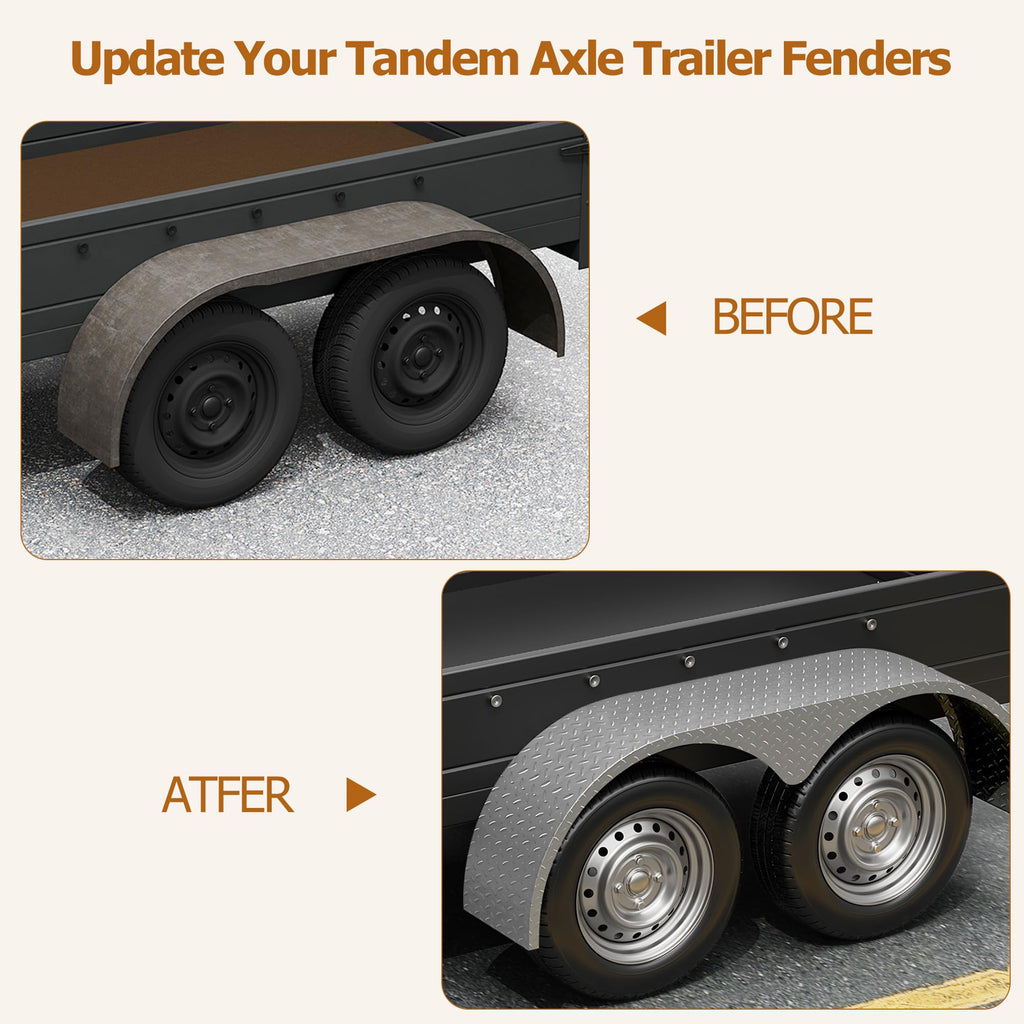 Garvee 2 Pack Tandem Trailer Fenders, Double Axle, Fit 13-15 Inch Wheels, 66" x 9.1" x 20", Black