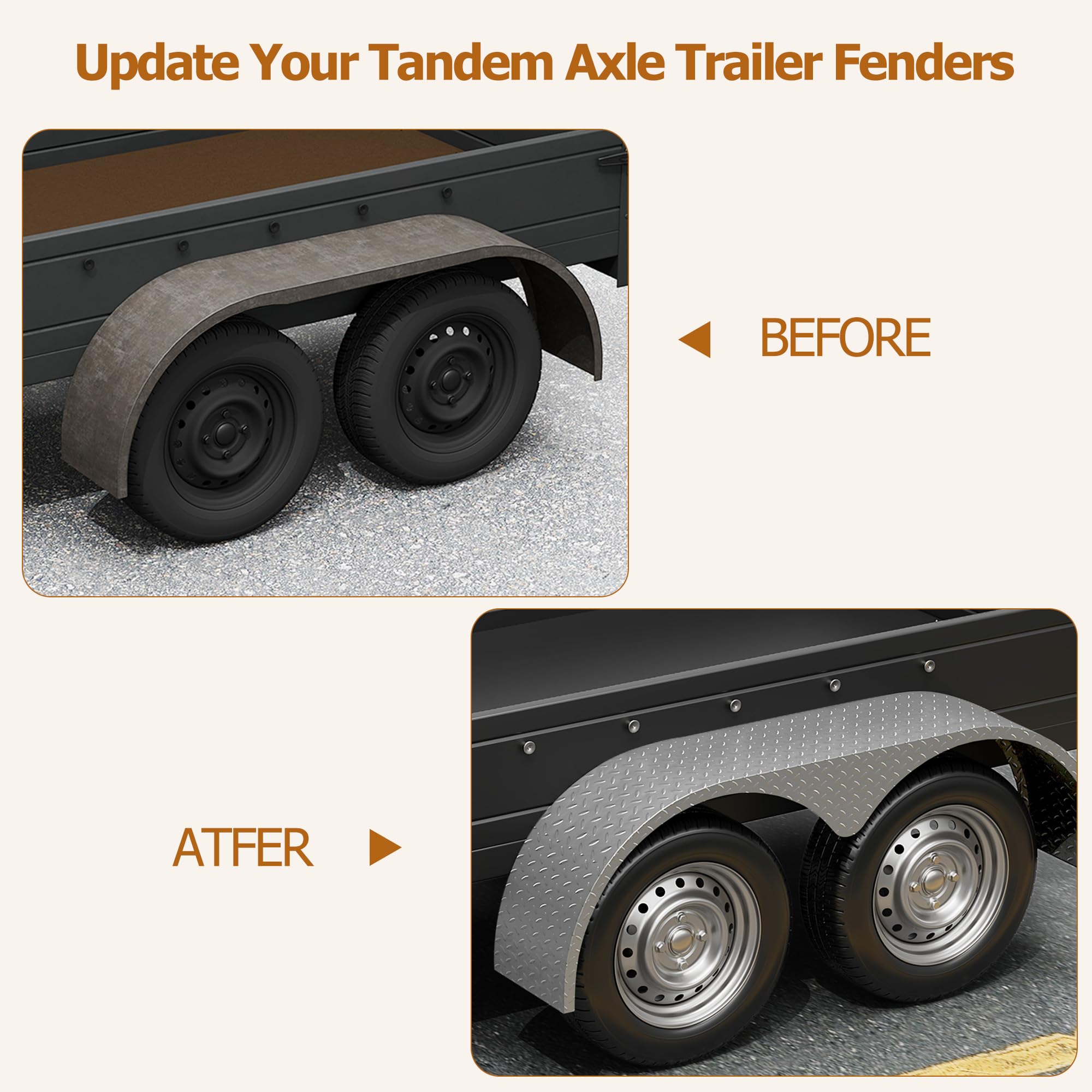 Garvee 2 Pack Tandem Trailer Fenders, Double Axle, Fit 13-15 Inch Wheels, 66" x 9.1" x 20", Black