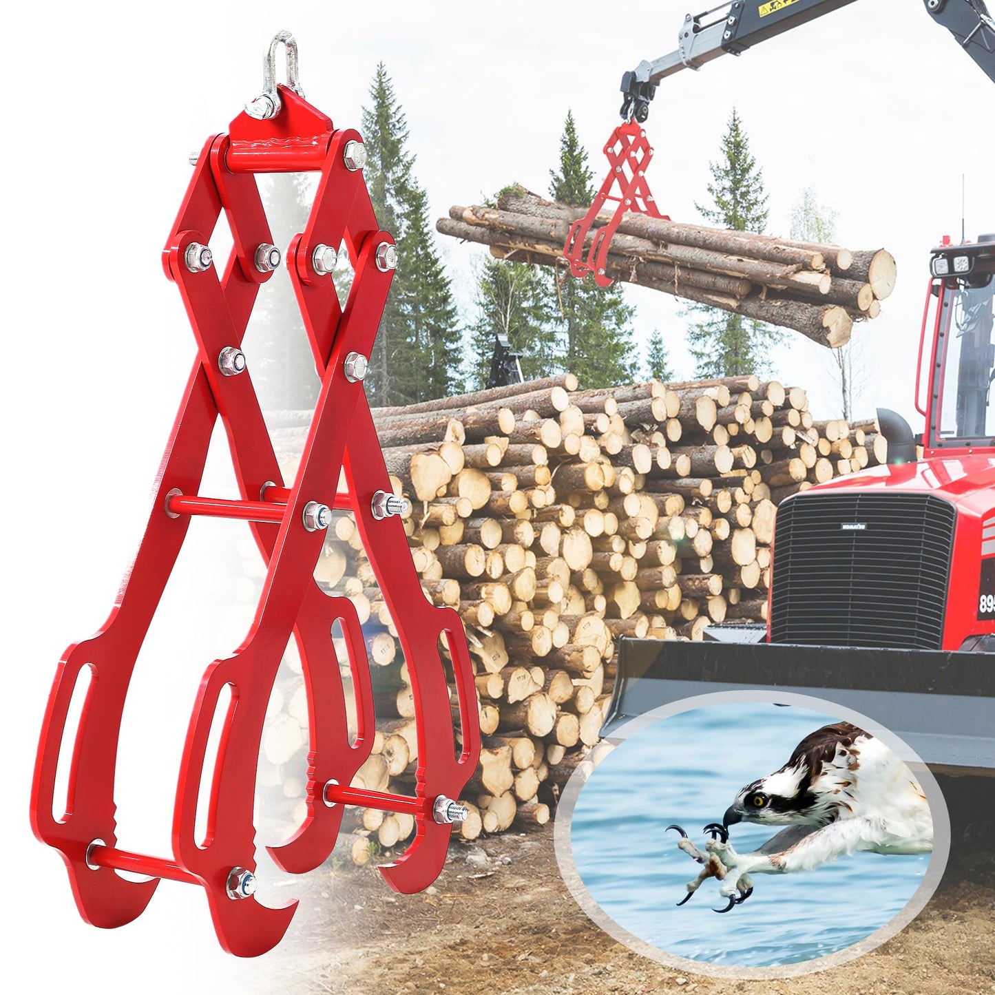Garvee Heavy Duty Log Lifting Tongs: 36 inch 4 Claw Log Grapple for Logging Tongs,Eagle Claws Design , Lumber Skidding Logging Grabber