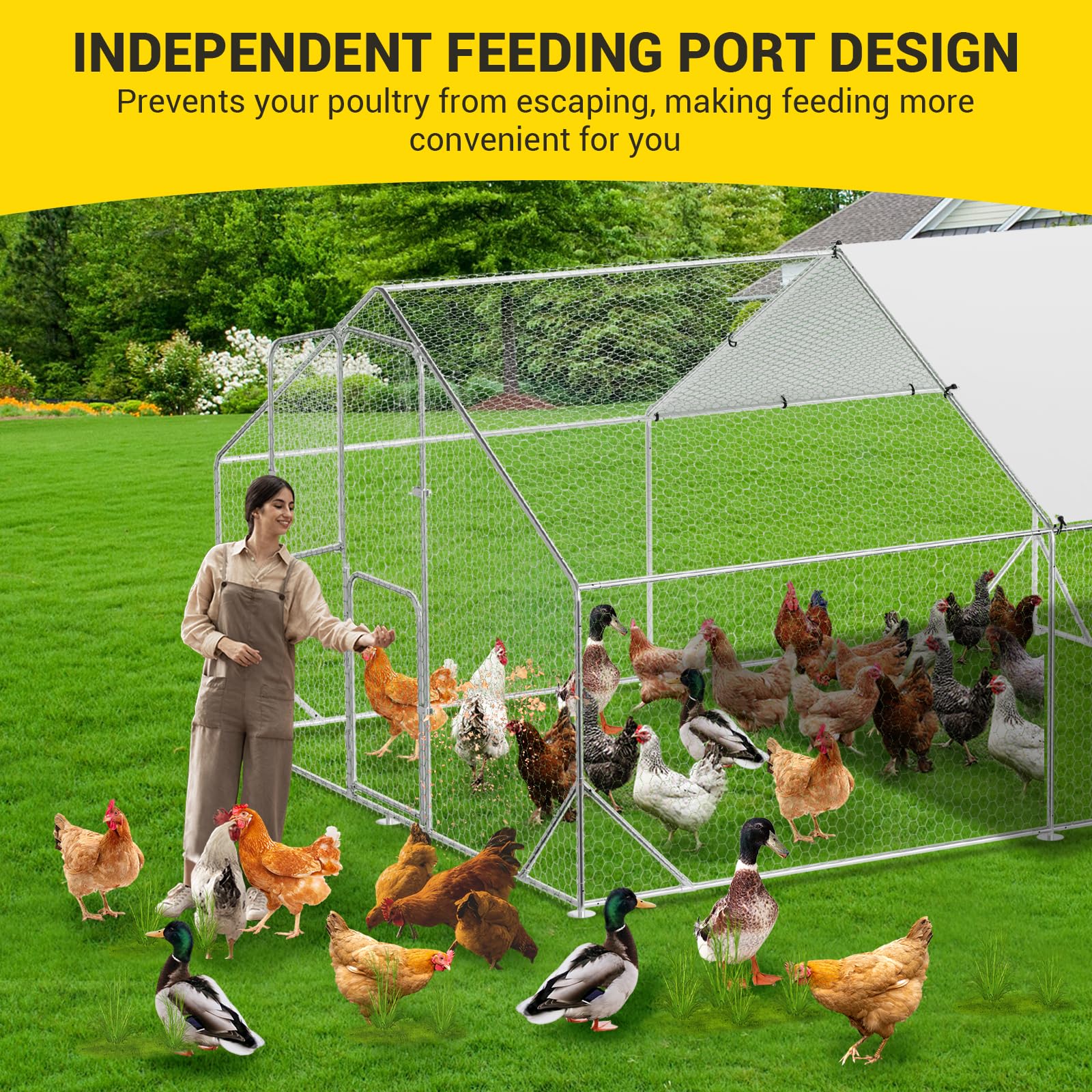Garvee Large Metal Chicken Coop, Chicken Coop Run with Cover, Large Chicken Run with Double Door, Chicken Pen for Outdoor Farm Yard (13.1'L x 9.8'W x 6.6'H)