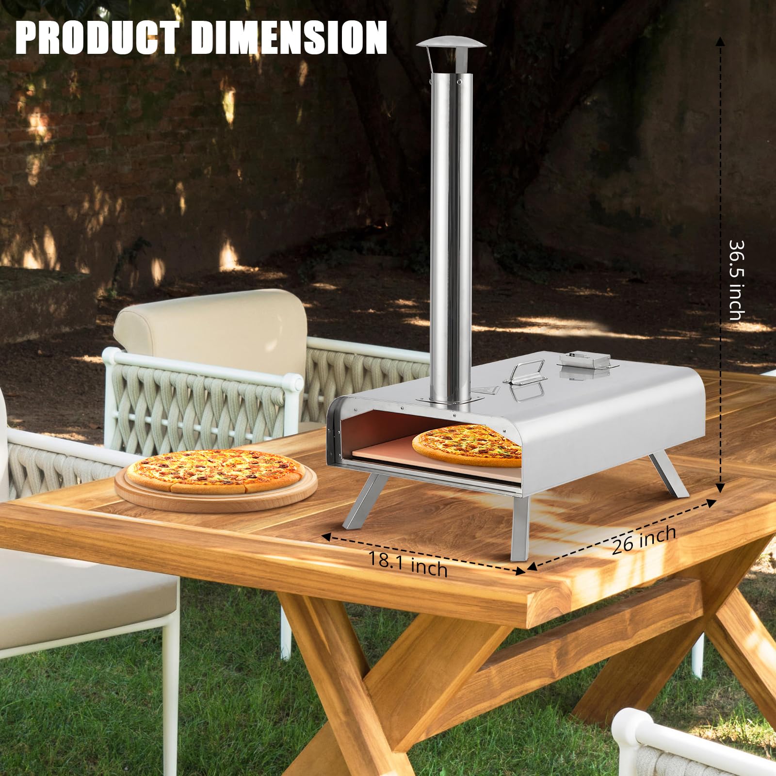 Garvee Outdoor Pizza Oven, 12" Portable Pizza Oven Outdoor, Wood Pellet Pizza Ovens with Pizza Stone, Pizza Peel, Thermometer and Carry Bag, Stainless Steel Pizza Maker Grill for Outside Backyard Camping