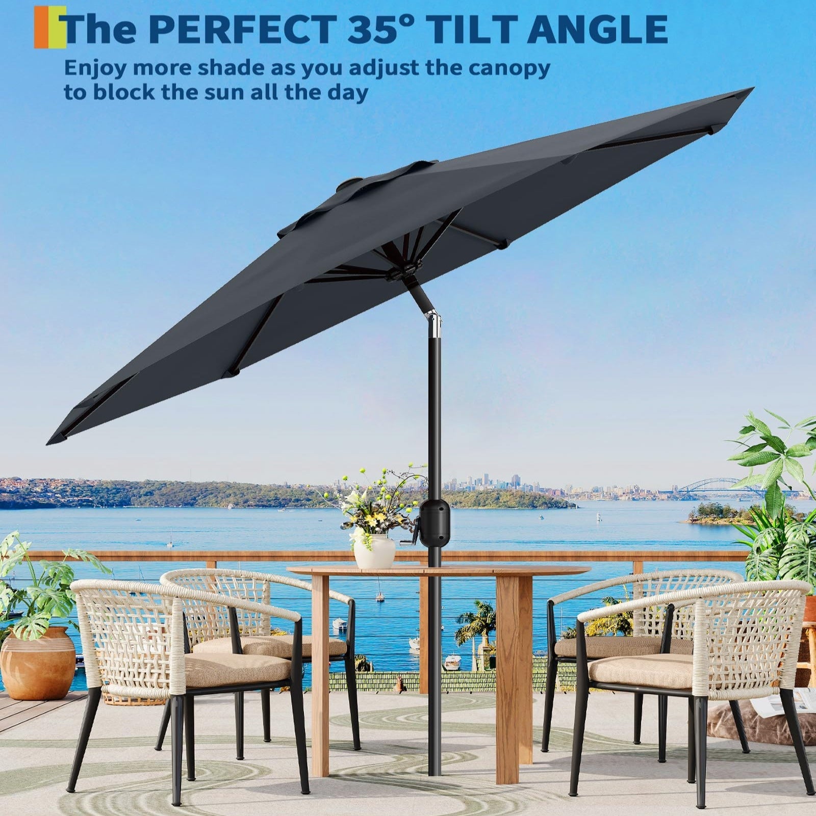 Garvee 9' Outdoor Patio Umbrella, Outdoor Table Umbrella, Market Umbrella with Push Button Tilt and Crank, 8 Sturdy Ribs UV Protection Waterproof for Garden, Deck, Backyard, Pool, Grey