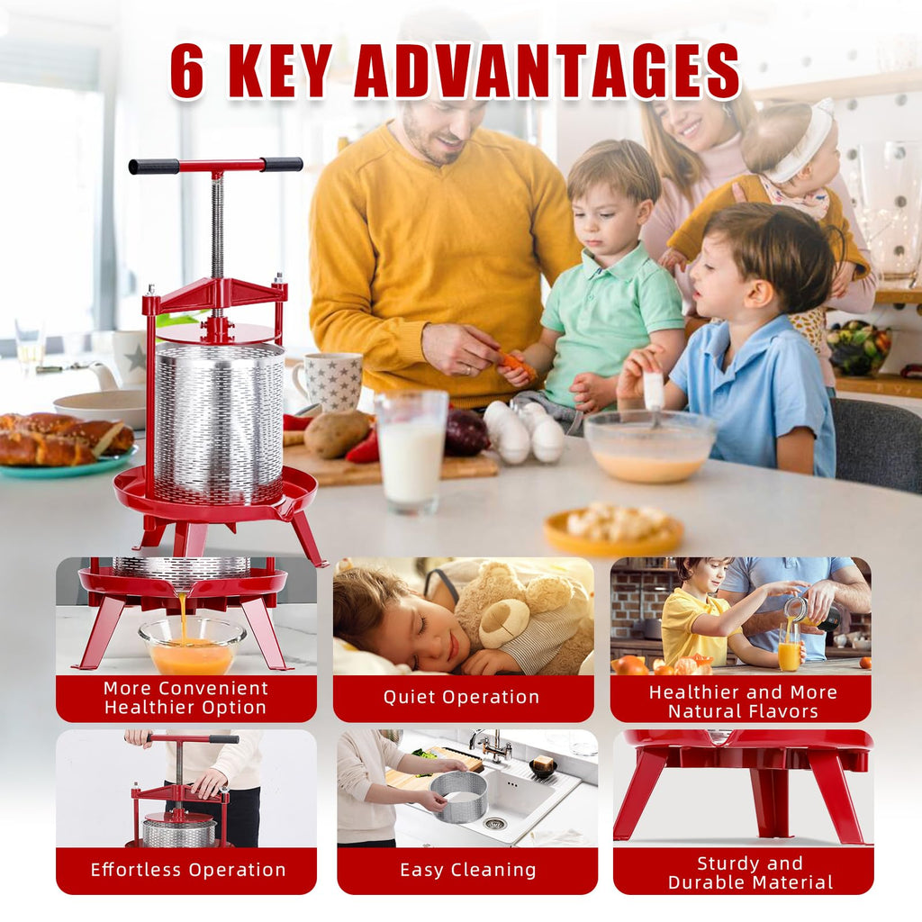 Garvee Manual Fruit Wine Press 3.69 Gal, Stainless Steel Fruit and Wine Press with T-Handle, Stable Triangular Structure, Wine Making Press for Outdoor, Kitchen