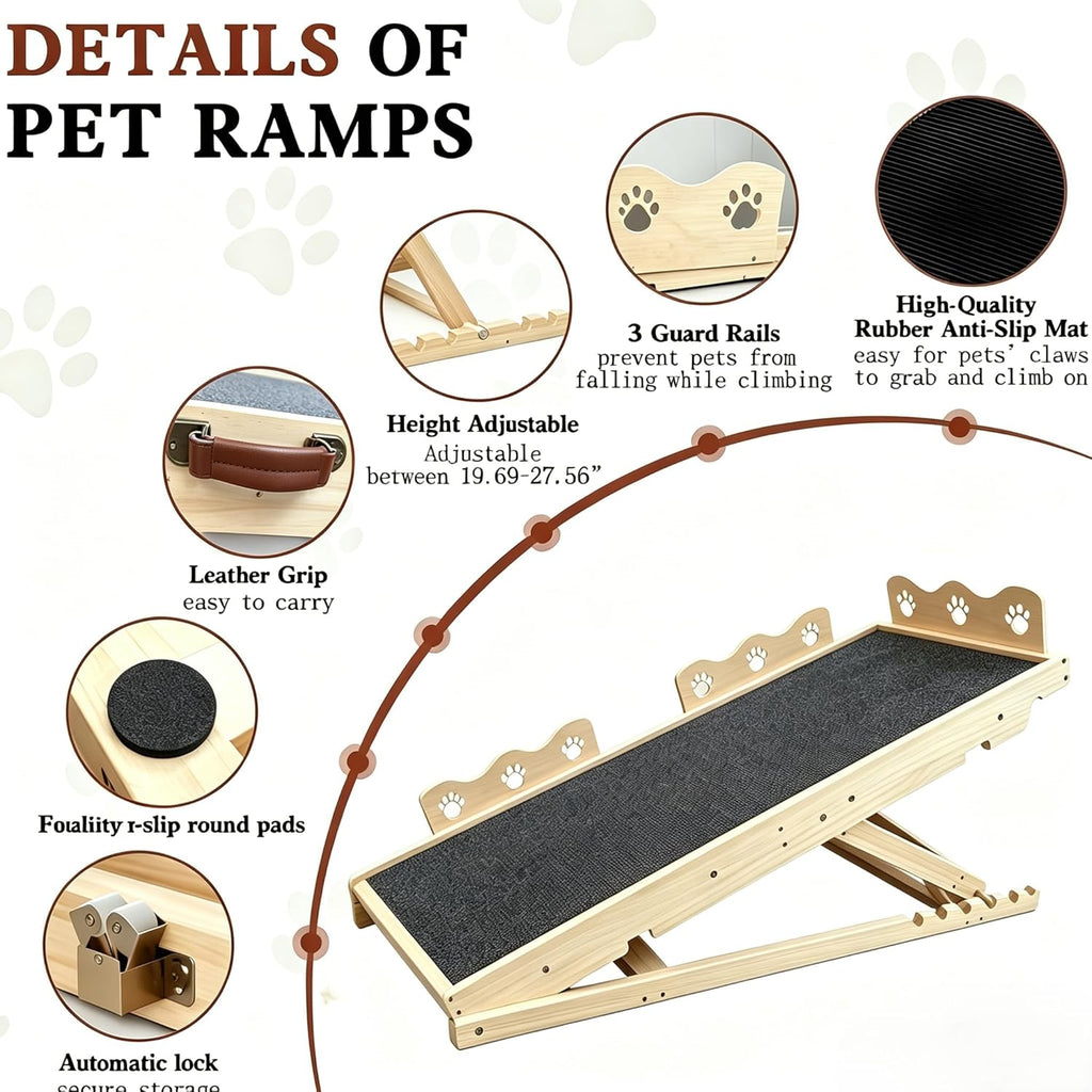 Garvee Wooden Adjustable Dog Ramp for Bed Couch Pet Ramp for Small or Large Dog with Non-Slip Surface Portable Dog Car Ramp for SUV Car. RVs & Truck. Up to 250 LBS