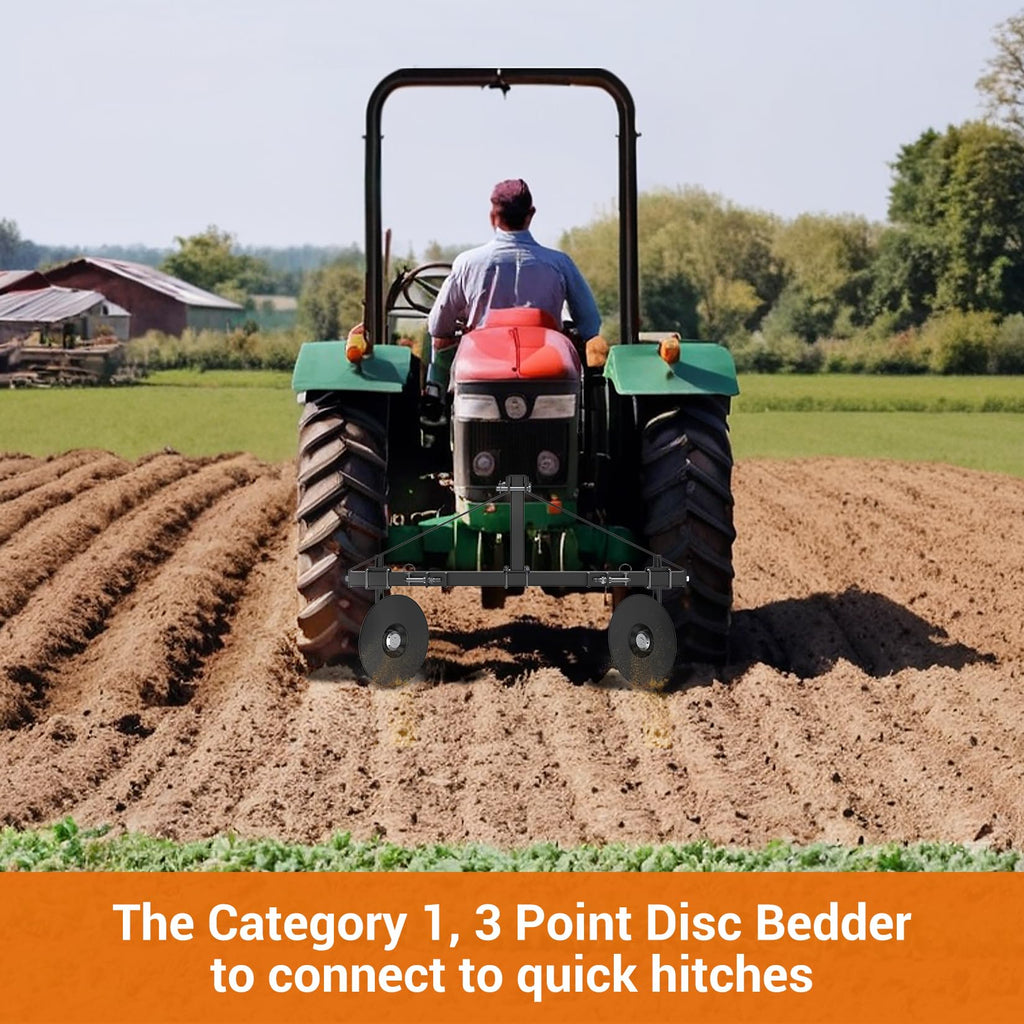 Garvee 48" Adjustable Disc Bedder, Heavy Duty Garden Disc Plow Compatible for Category 1, 3 Point Quick Hitch for Tractor , Cultivator Garden Bedder and Hiller Attachment, 16" Disc Blades, Black