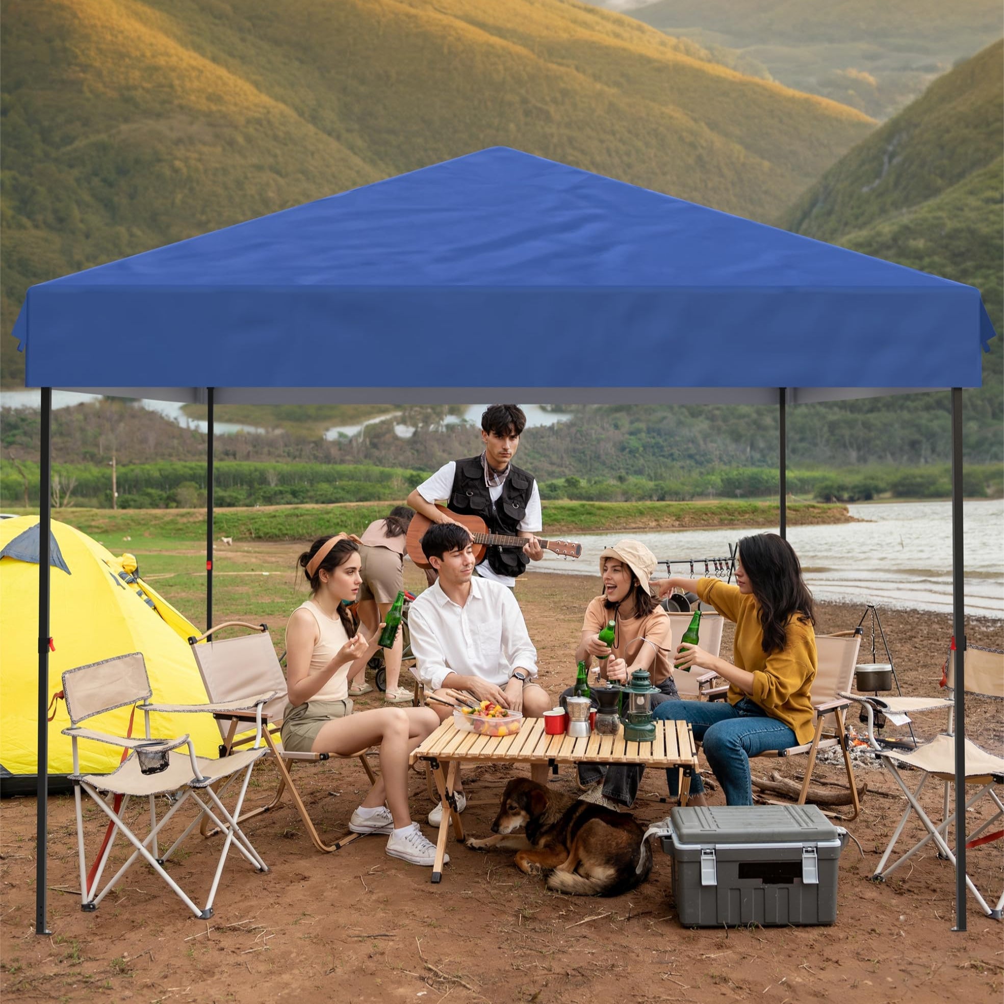 Garvee 10' x 10' Pop-Up Canopy Tent, Waterproof UPF50+ Commercial Instant Shelter with Roller Bag, Sandbags, Stakes & Ropes, Blue