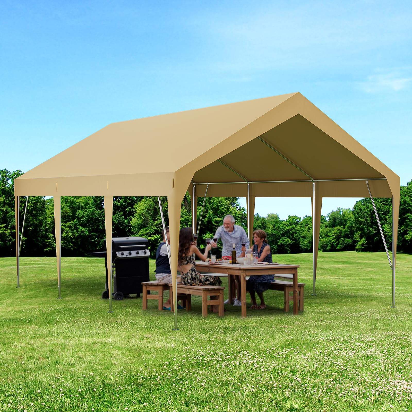 Garvee 10' X 20' Heavy Duty Carport, Portable Garage, Waterproof UV Protected Car Canopy for Cars, Boats, and Storage, Yellow