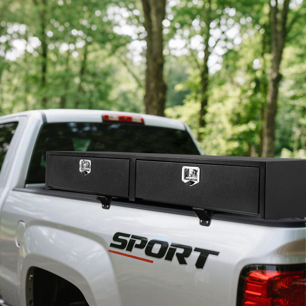 Garvee 72'' Black Steel Truck Tool Box with T-Handle Lock, Heavy Duty Truck Toolbox for Pickup Truck Bed, RV, Trailer, 72"x16"x13"