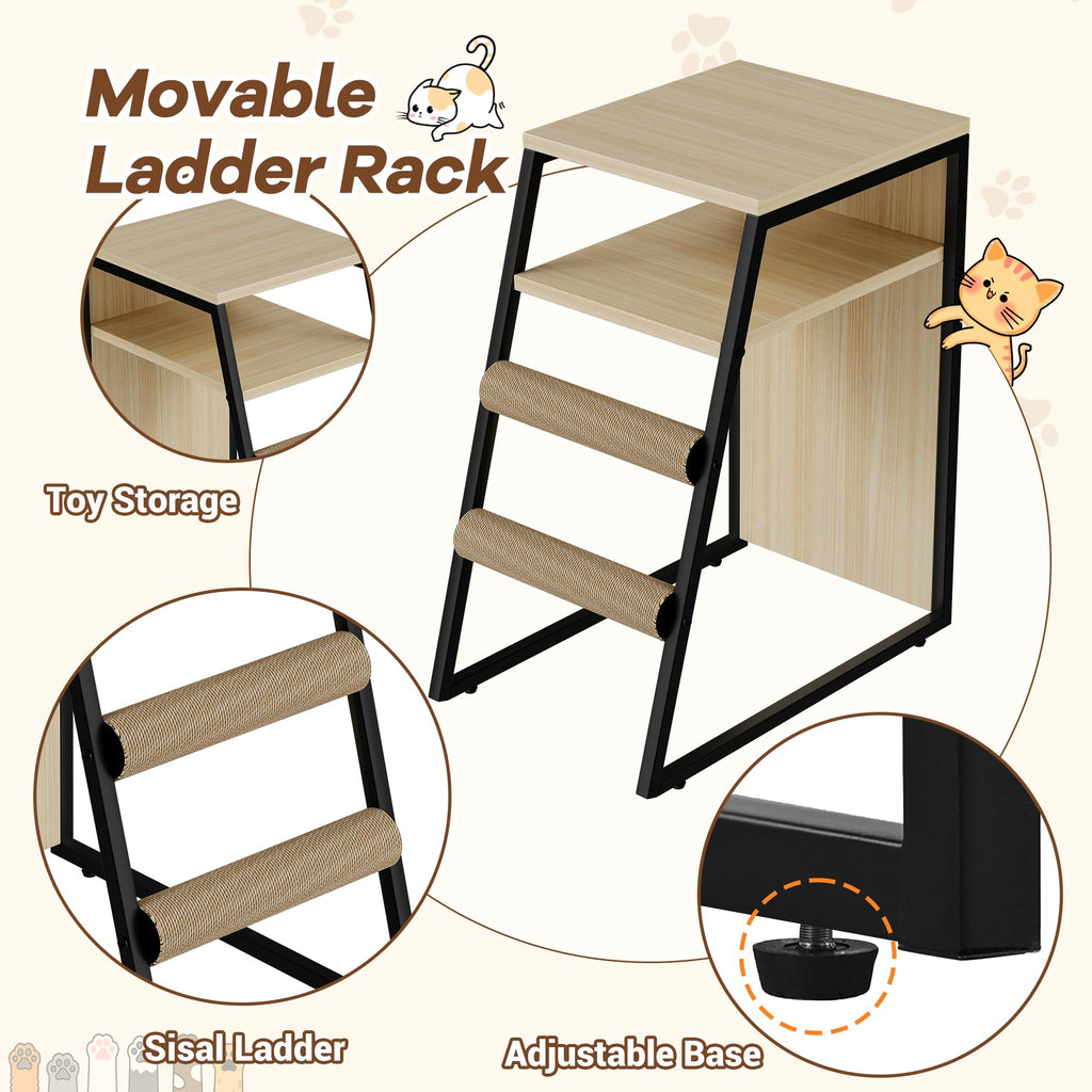 Garvee Cat Litter Box Enclosure With Doors, Double Cat House, Storage Space, Ladder, Burlywood, 22.6"L x 17.7"W x 10.9"H