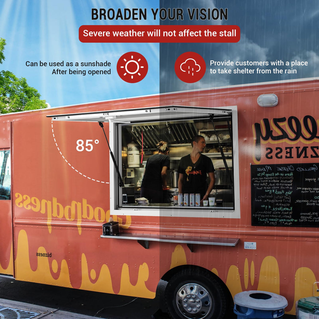 Garvee 36" x 36" Aluminum Alloy Concession Window With Awning Door & Drag Hook For Food Trucks And Trailers, Up To 85° Stand, Durable Powder-Coated Finish