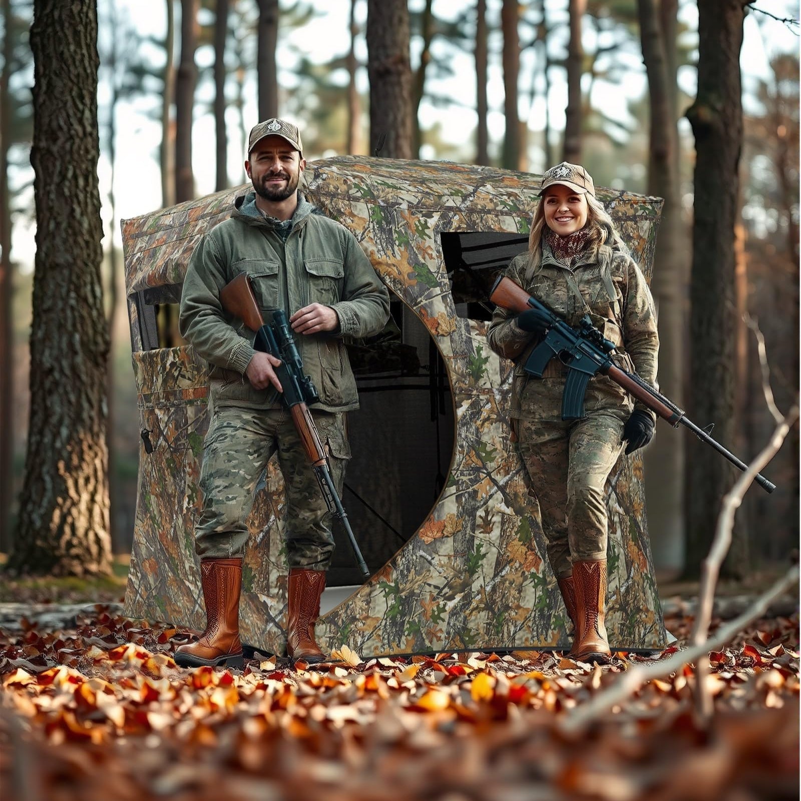 Garvee Pop-Up Hunting Blind for 2-3 People - 270° Window Visibility, Silent Magnetic Door (58"x58"x66"), Lightweight & Portable