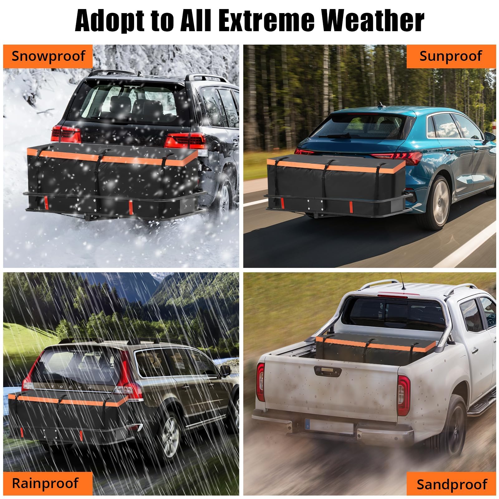 Garvee 21 Cu Ft Heavy-Duty Hitch Cargo Carrier Bag - Waterproof & Thickened Design for Cars, Trucks, SUVs, Vans, Hitch Baskets with Reinforced Straps & Waterproof Zipper