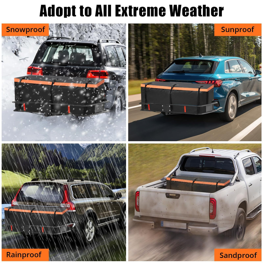 Garvee 15 Cu Ft Heavy-Duty Hitch Cargo Carrier Bag - Waterproof & Thickened Design for Cars, Trucks, SUVs, Vans, Hitch Baskets with Reinforced Straps & Waterproof Zipper