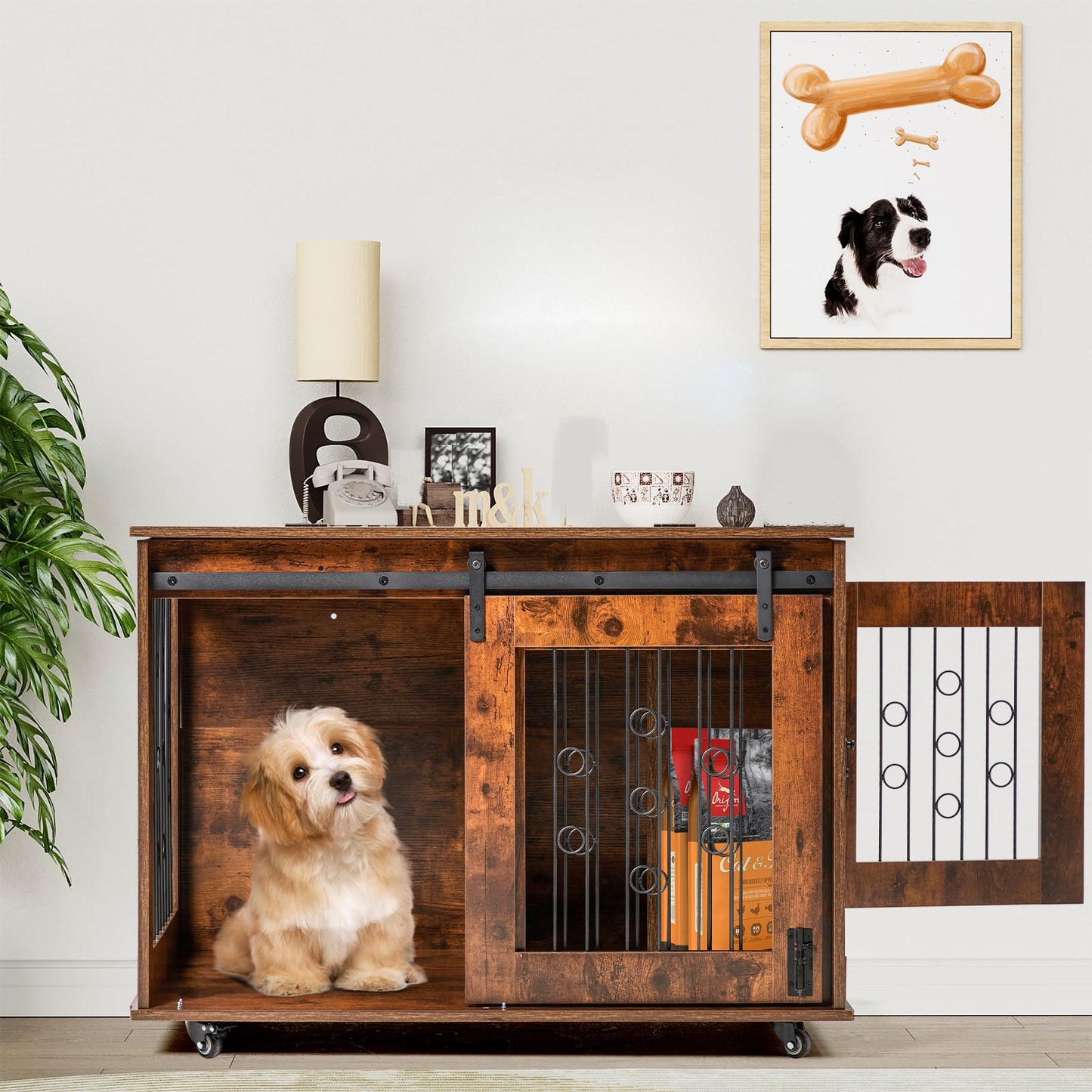Garvee 39 Inch Wooden Double Dog Crate with Divider & Barn Door ZH-03