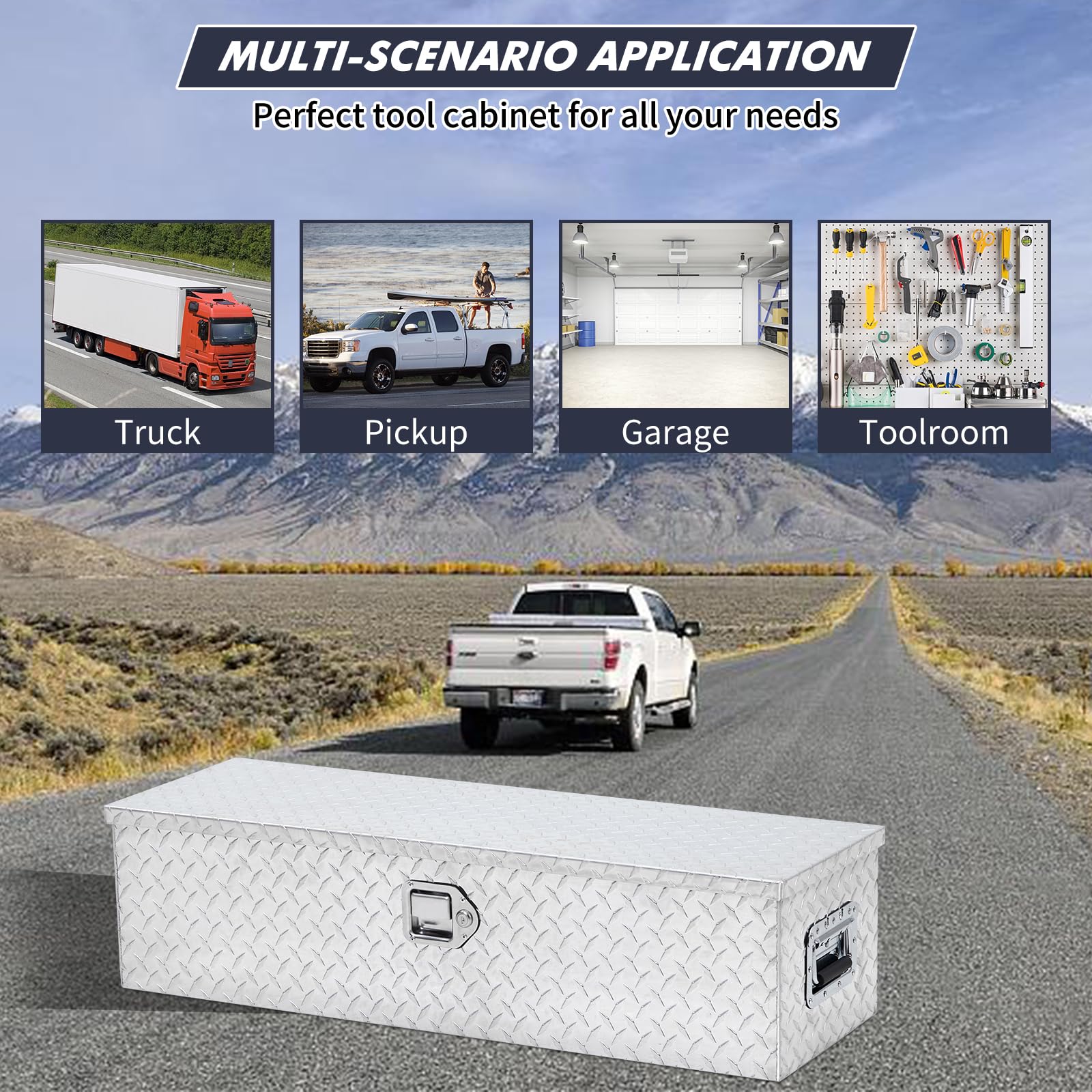 Garvee 39 Inch Aluminum Truck Tool Box, Truck Bed Tool Box with Sliding Shelf, Diamond Plate ToolBox with Side Handle,Lock and 2 Keys, Tool Storage Box for Truck, Trailer, Pickup, Silver