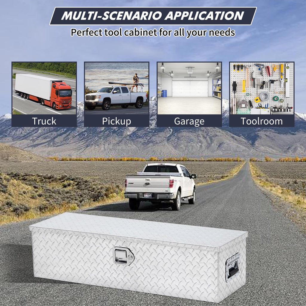Garvee Aluminum Diamond Plate Tool Box 13x13x30 Inch, Heavy Duty Truck Toolbox with Sliding Shelf, Waterproof Truck Storage Organizer Chest for Pick Up Truck RV Trailer with Lock & Keys, Sliver
