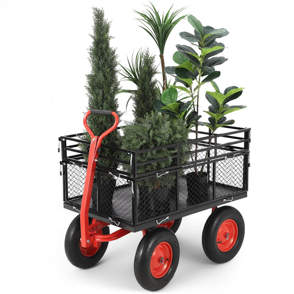 Garvee 1400lbs Steel Garden Cart - Heavy Duty Yard & Garden Wagon with Removable Mesh Sides, 2-in-1 Rotating Handle & 16" All-Terrain Wheels for Farm & Yard
