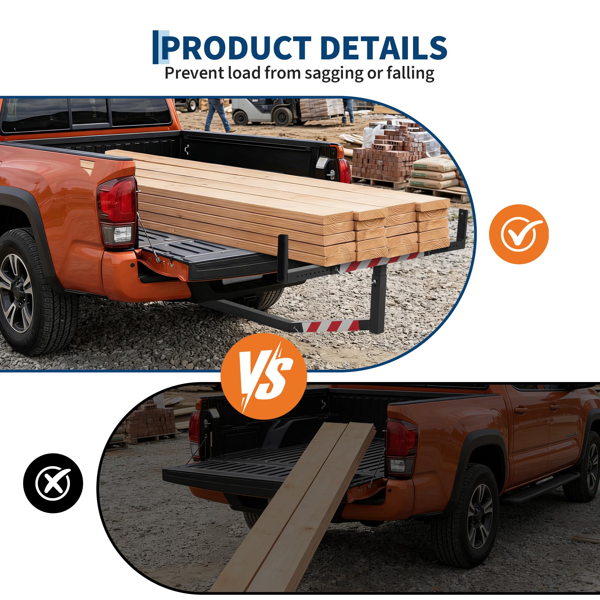 Garvee Adjustable 750 Lbs Hitch Mount Truck Bed Extender - Heavy Duty Steel, Foldable Pickup Rack for Kayak, Ladder, Lumber, Black