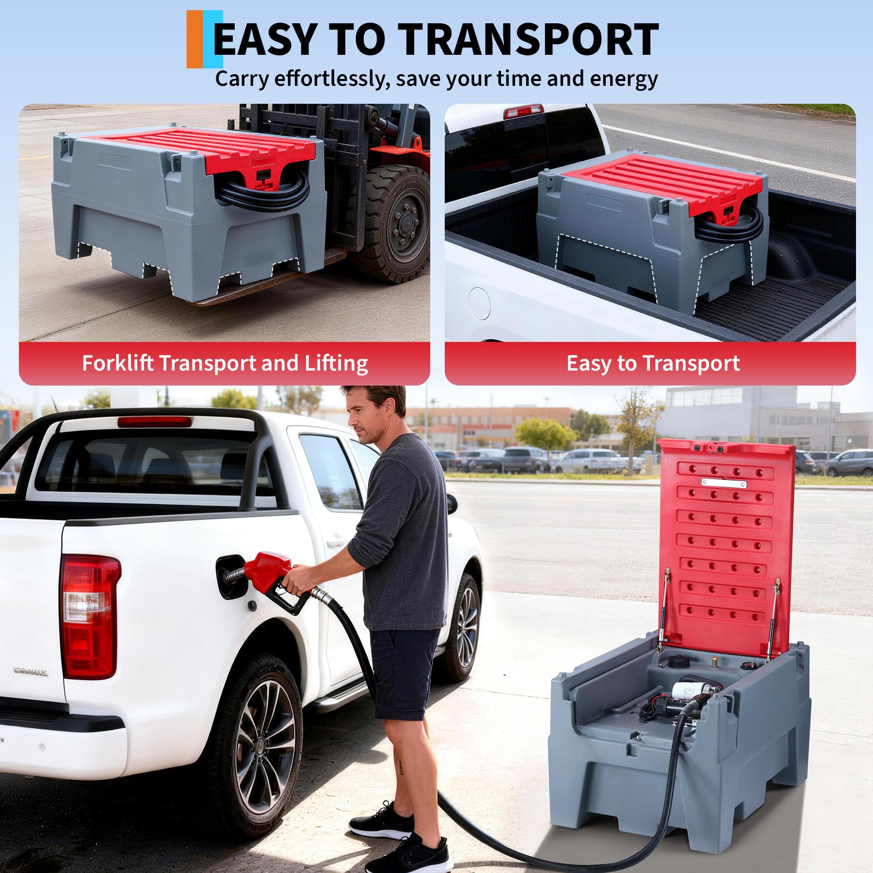 Garvee Portable Diesel Tank 60 Gallon Capacity With 12V Electric Transfer Pump And 13.1ft Rubber Hose For Easy Fuel Transportation, Red
