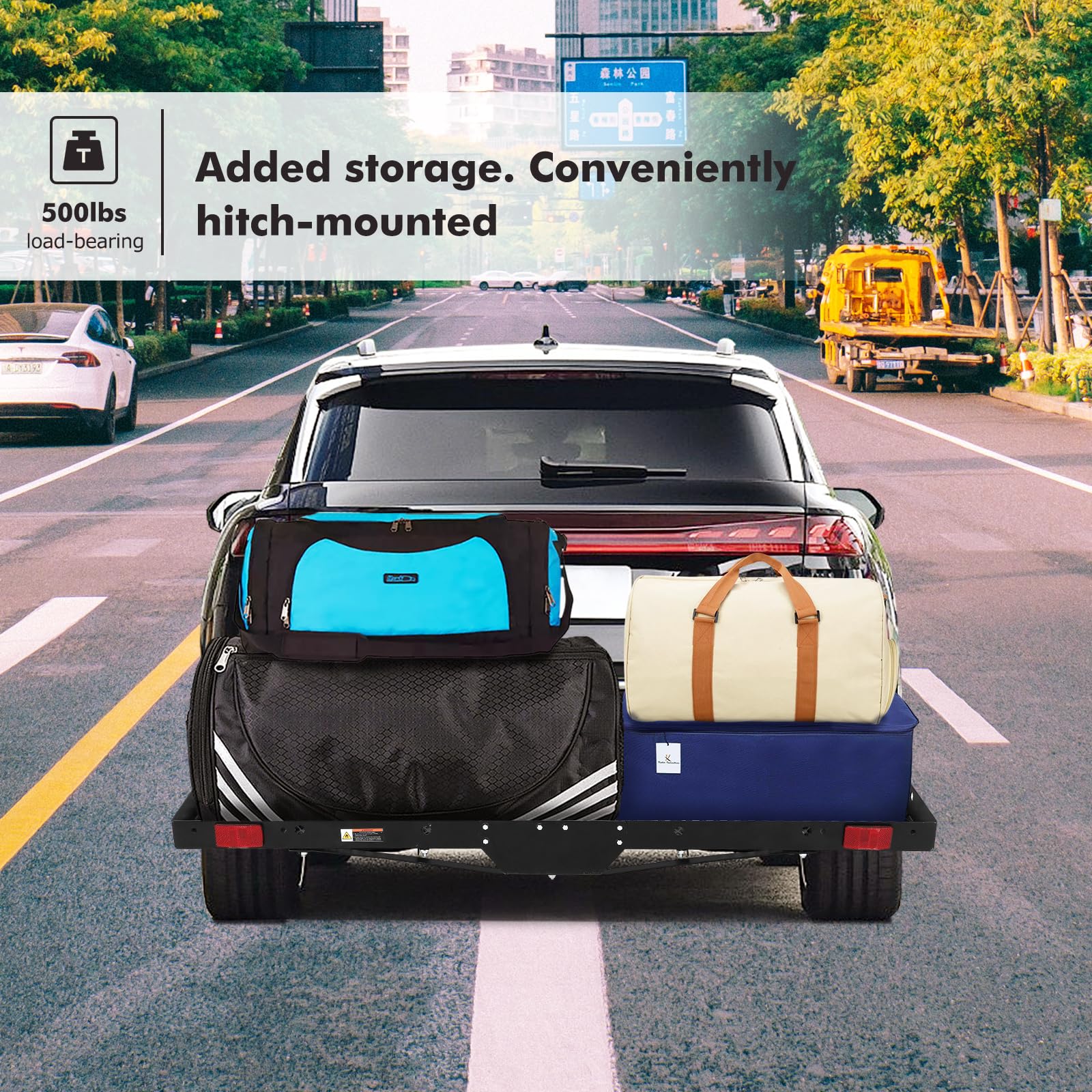 GARVEE 750 Lbs Hitch Mount Cargo Carrier Basket, 60" x 19" x 6" Rear Luggage Rack for 2" Receiver, Black Cargo Basket for Car Camping and Traveling