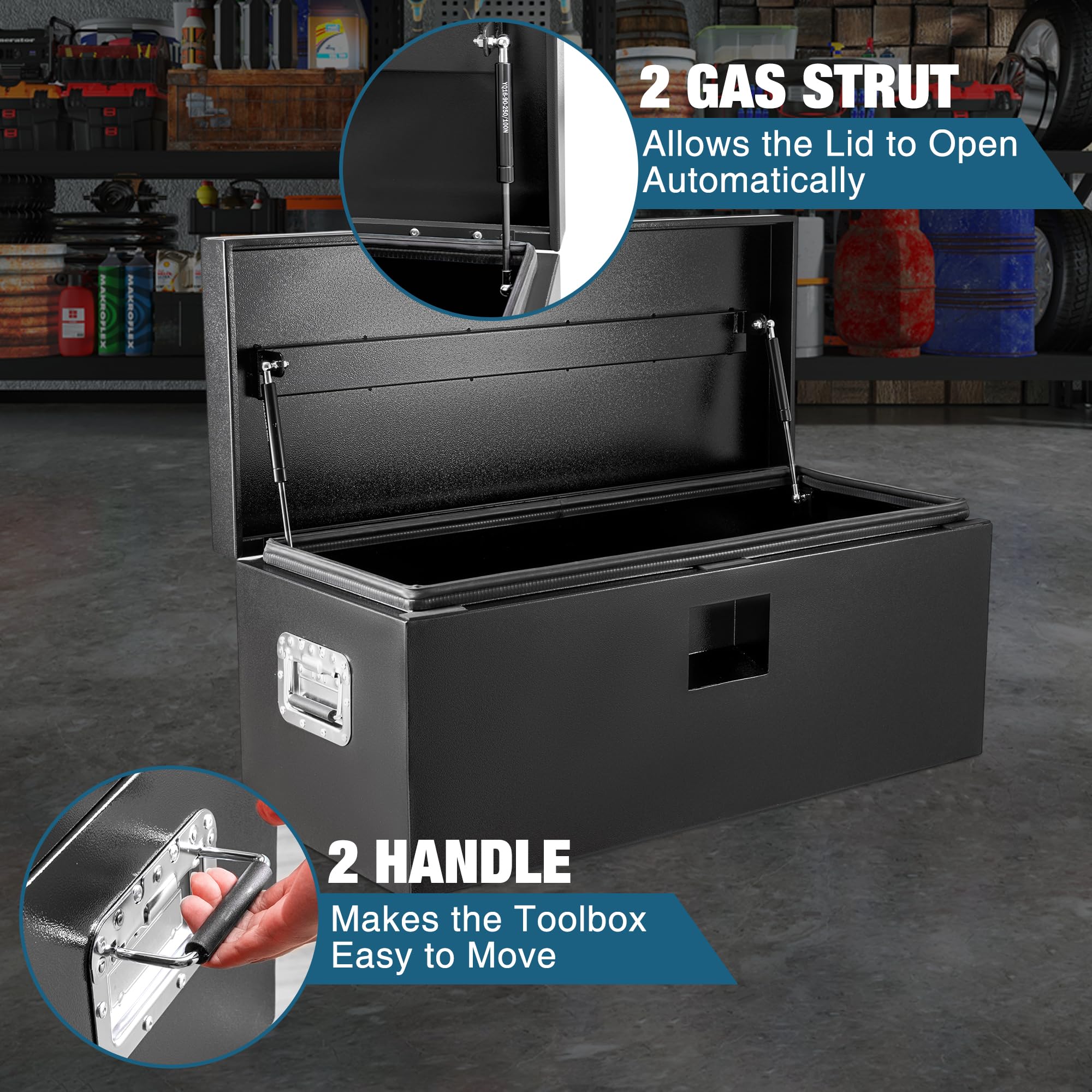 Garvee 24“X15"X15" Steel Truck Tool Box - Heavy-Duty, Dual Lids, Lockable, Weatherproof Storage for Pickup Truck Beds, RVs, and Trailers, Black