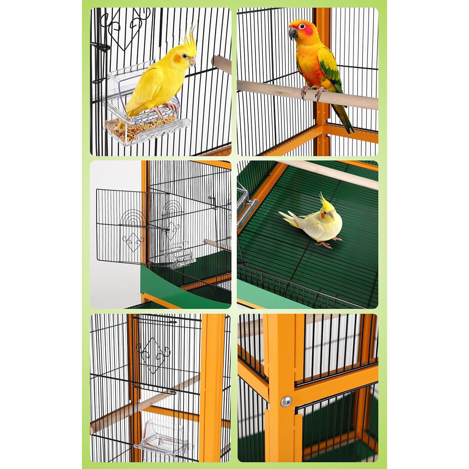 Garvee Extra Large Bird Cage 66''H with Removable Tray Waterproof Roof Lockable Caster Indoor Outdoor Yellow Green