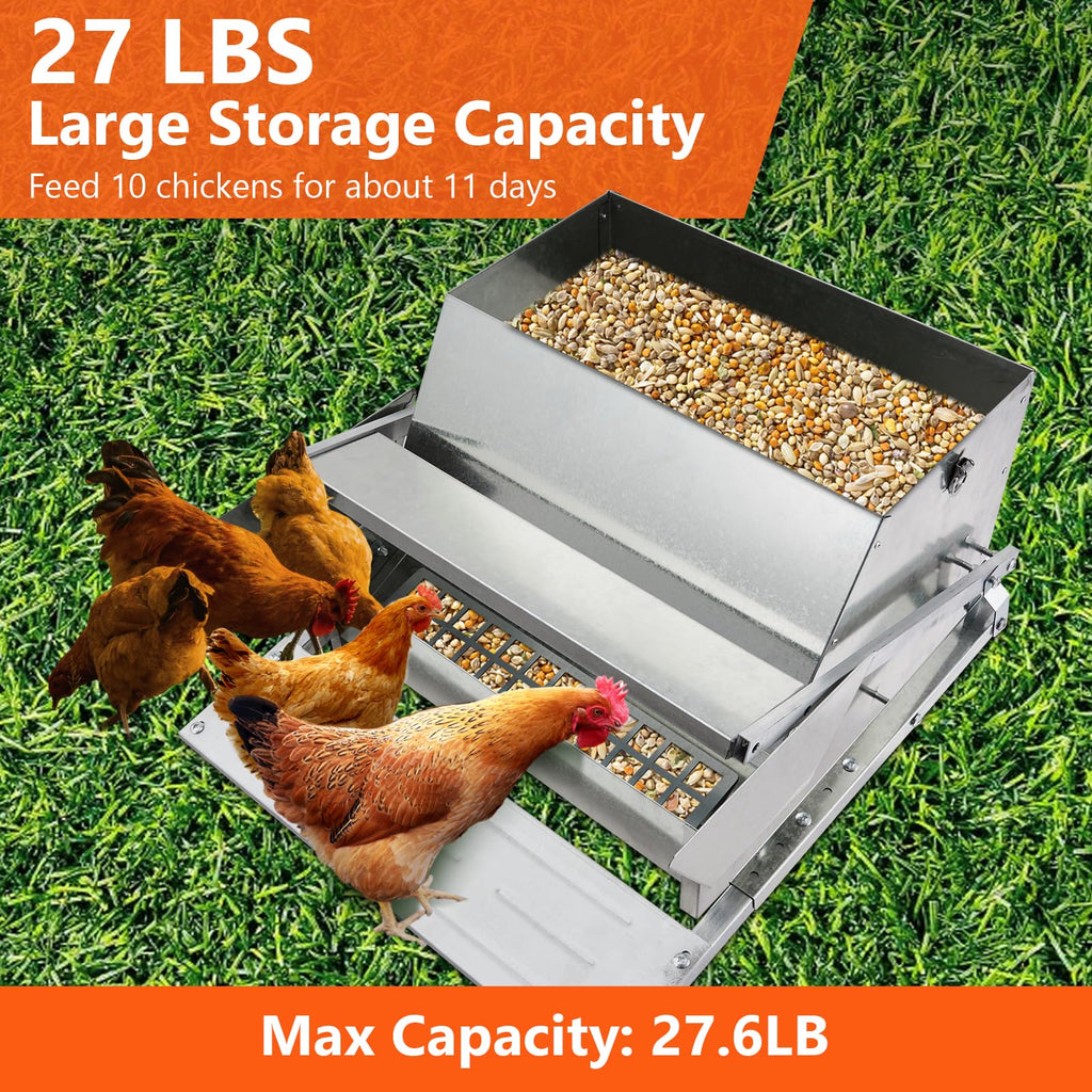 Garvee 27LBs Automatic Treadle Chicken Feeder, Galvanized Steel, Outdoor