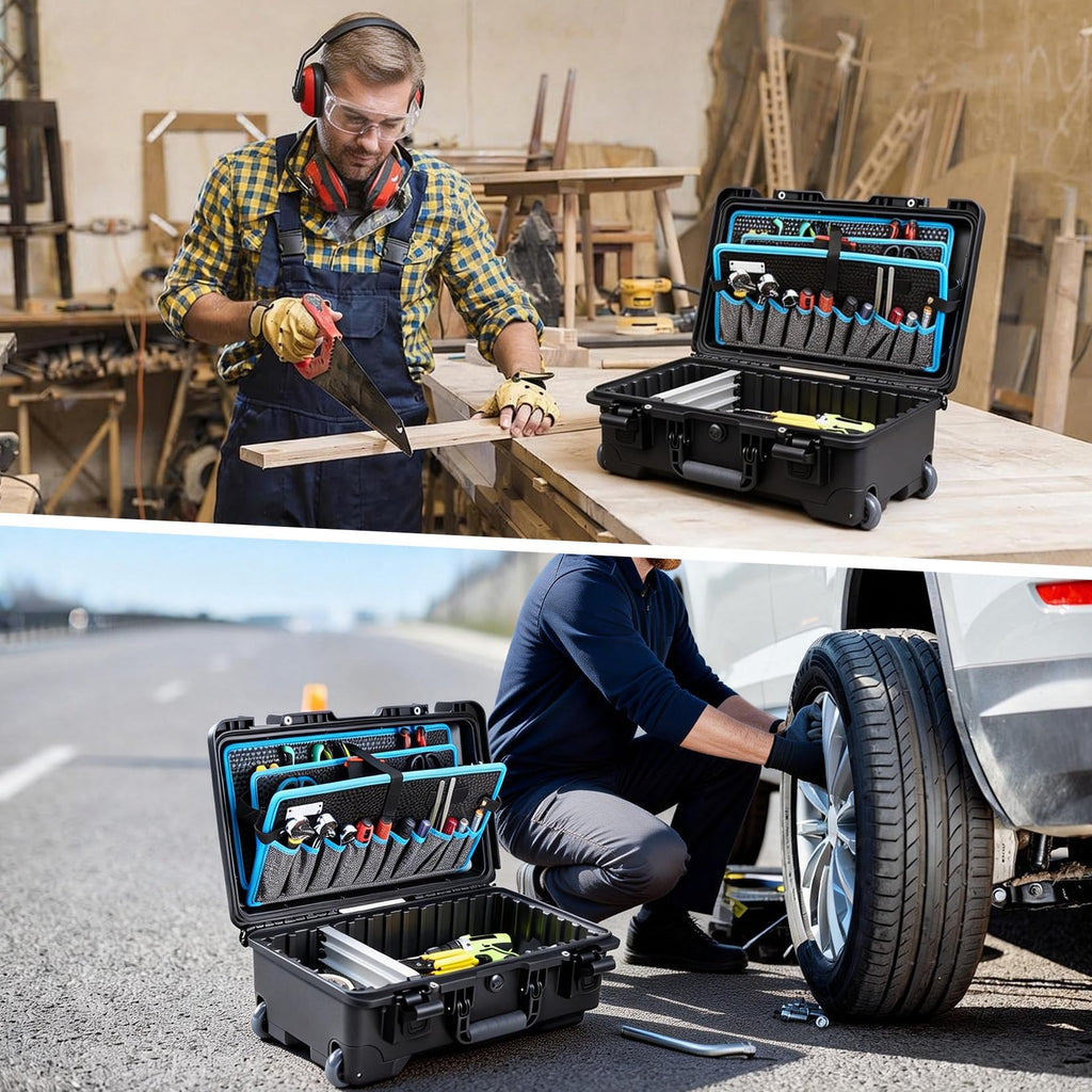 Garvee Mobile Tool Station, 4-Layer Rolling Tool Box with Adjustable Dividers, Waterproof 220lbs Load Capacity Tool Organizer for Jobsite Garage Field Work, Medium