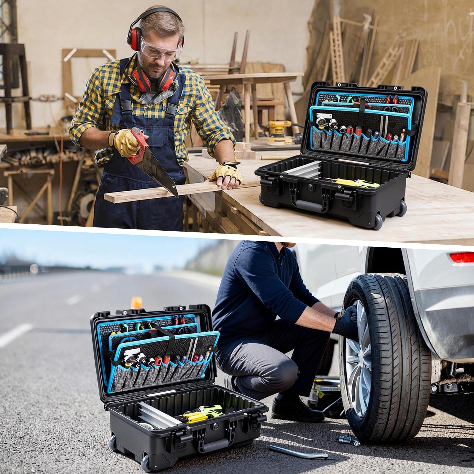 Garvee Mobile Tool Station, 4-Layer Rolling Tool Box with Adjustable Dividers, Waterproof 220lbs Load Capacity Tool Organizer for Jobsite Garage Field Work, Medium