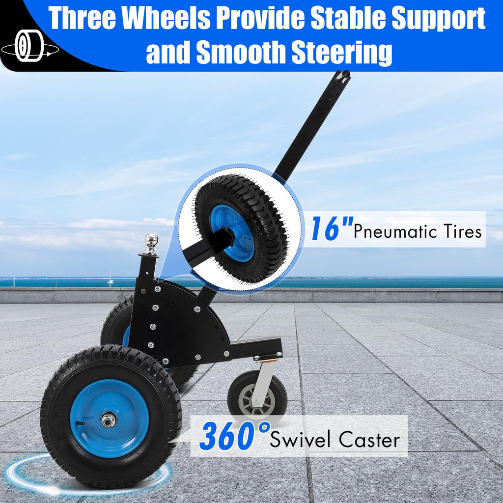 Garvee Adjustable Trailer Dolly 1500 lbs Load Capacity, Utility Trailer Mover Dolly with Adjustable Height & 2 Inch Ball,Pneumatic Tires & 3 Universal Wheel, Carbon Steel Trailer, Multiple-uses