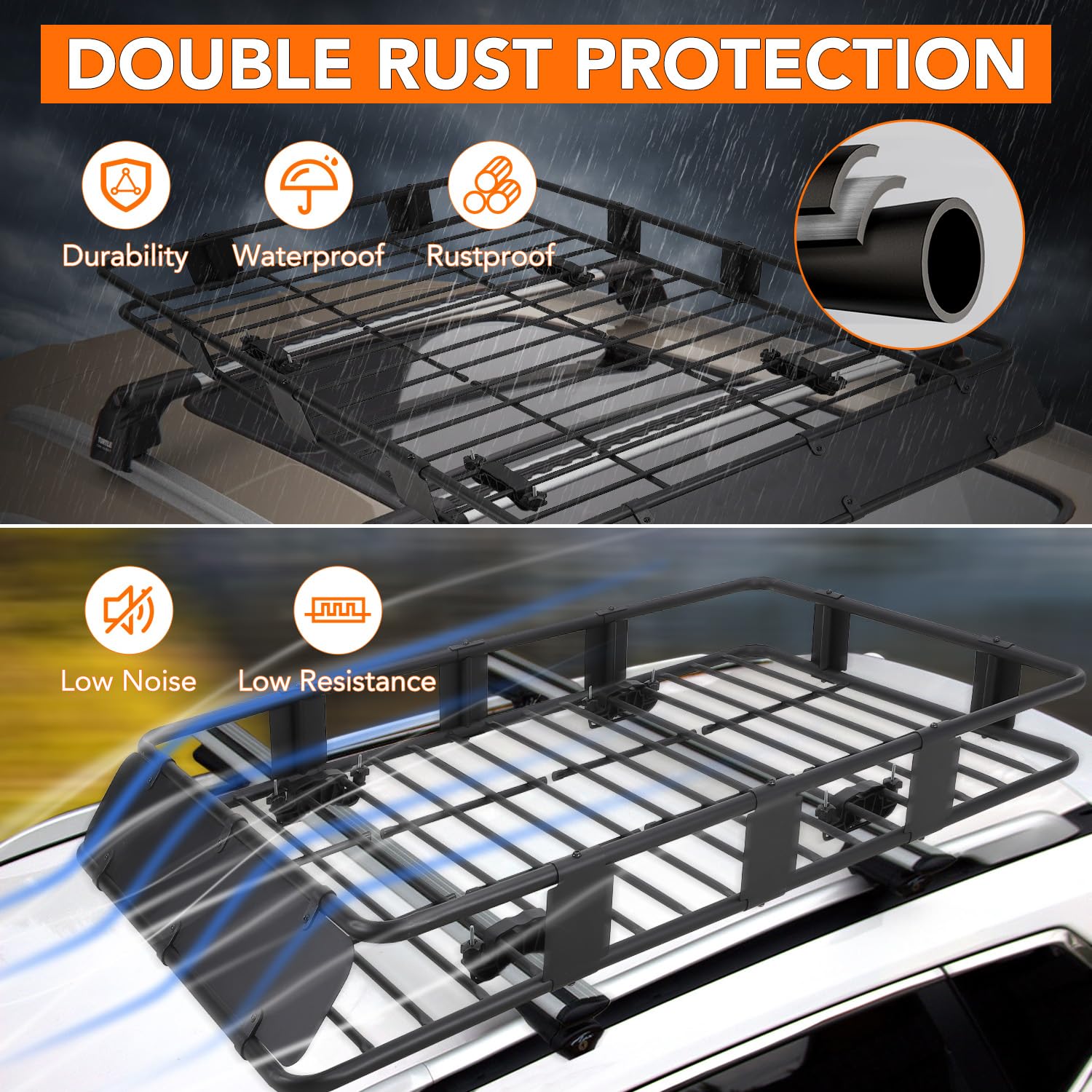 Garvee Rooftop Cargo Basket - 64" x 39" Steel Universal Roof Rack with Adjustable Size (48" x 39"), Includes Cargo Carrier Bag and Accessories, 200 lbs Capacity for SUVs, Trucks, and Vehicles