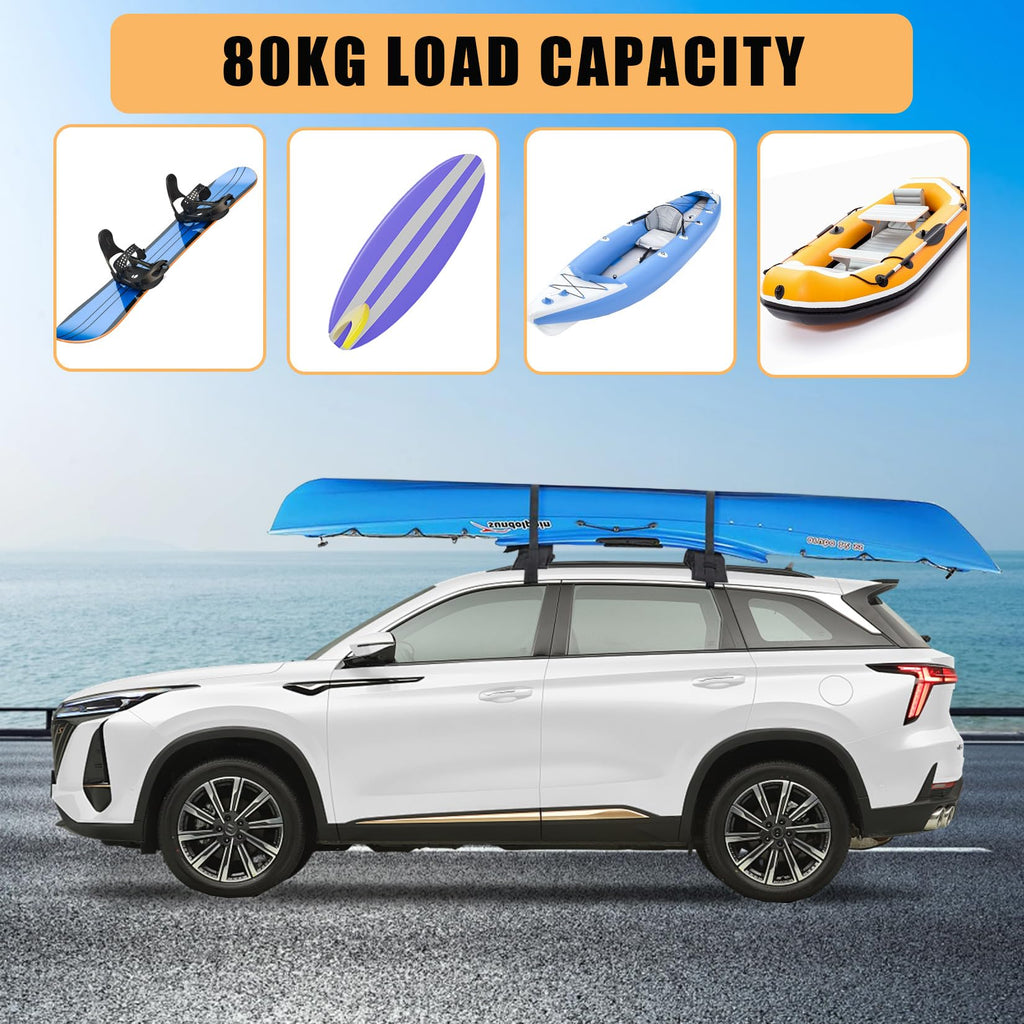 Garvee Soft Roof Rack Pads with Tie Down Straps for Surfboard Kayak Canoe Universal Car Roof Racks System Heavy Duty Black