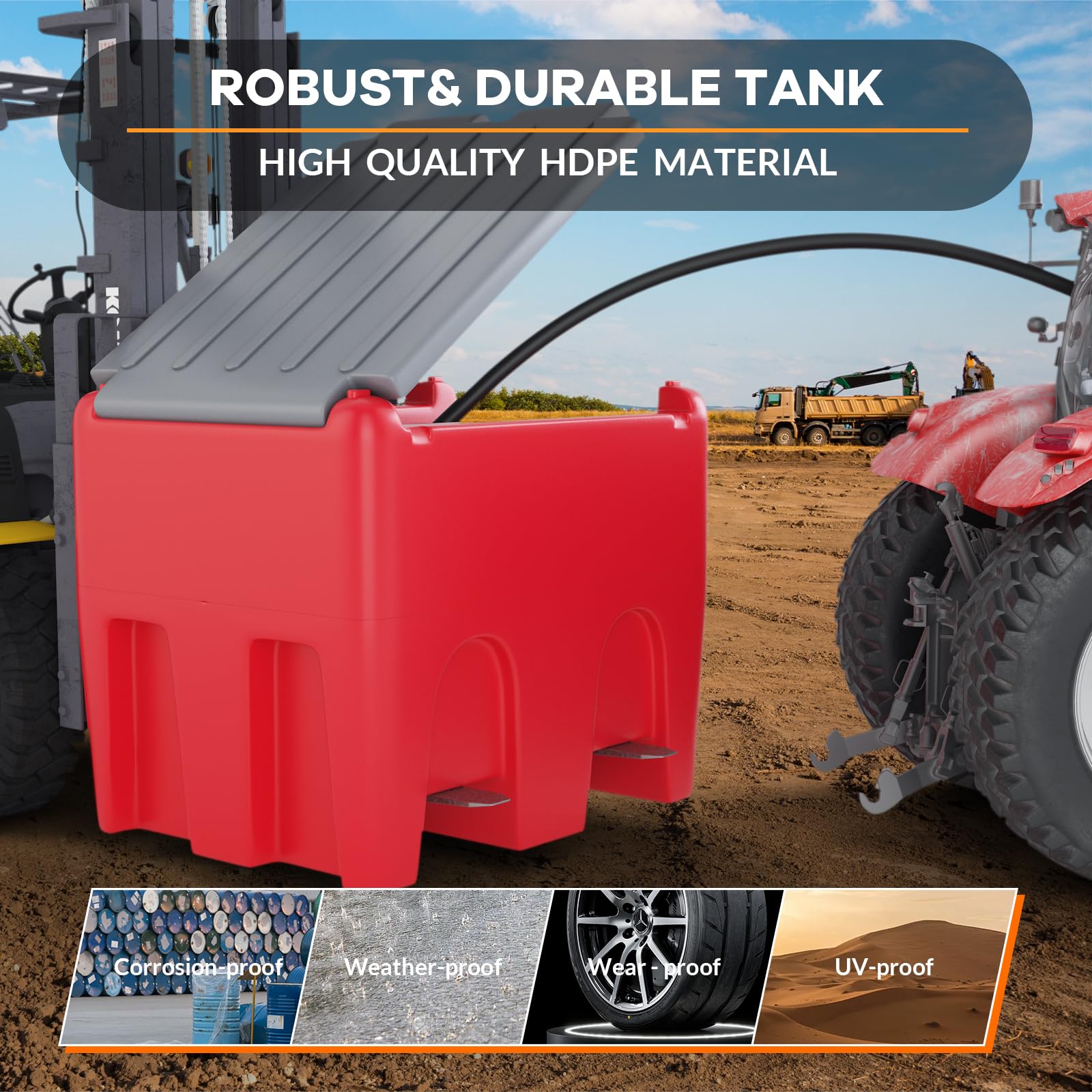 Garvee Portable Fuel Tank 48 Gallon Diesel & Gasoline Transfer Tank With 12V Electric Pump For Tractors Trucks Lawn Mowers Generators Red