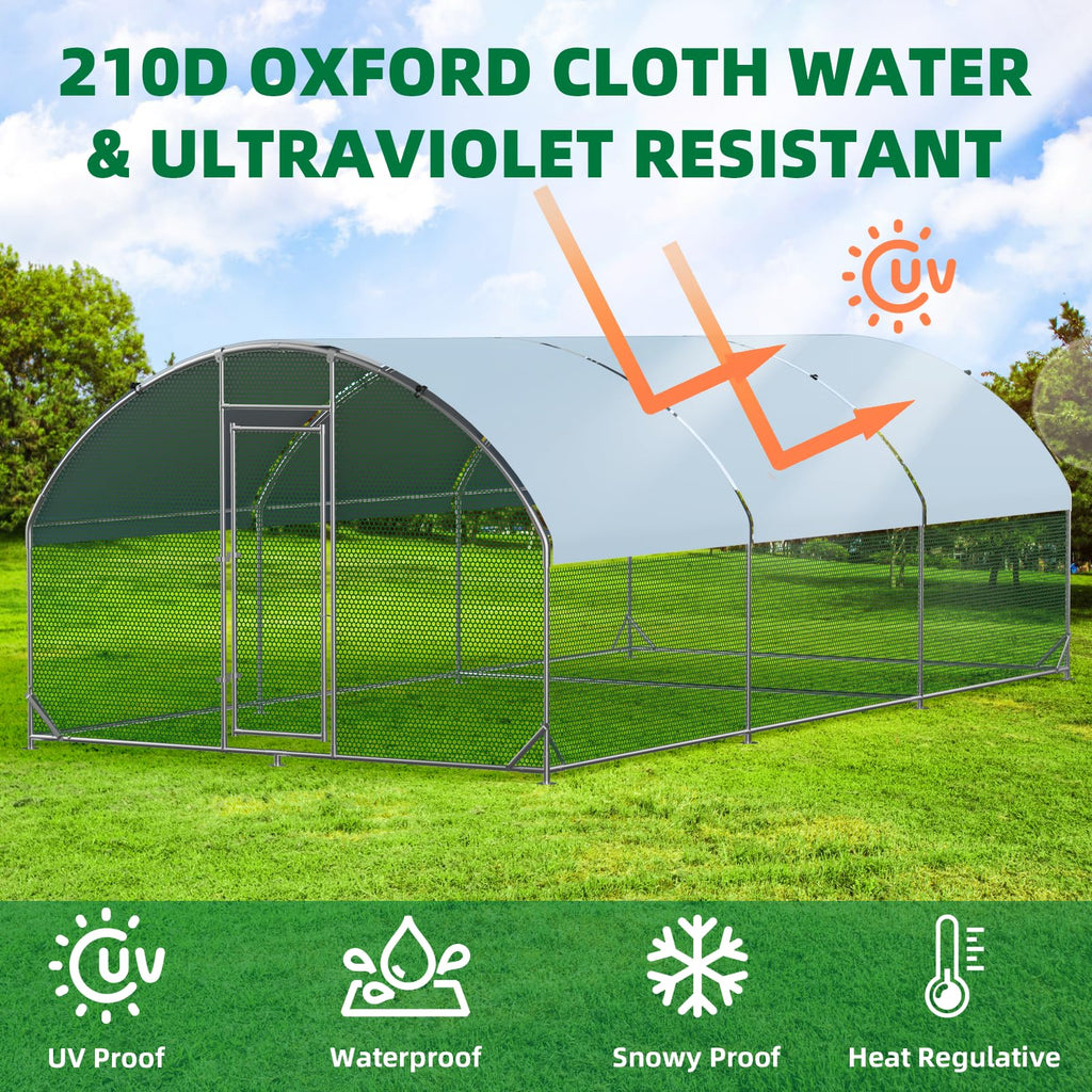 Garvee Large Metal Chicken Coop 9.2x18.7x6.5 Ft, Walk-in Poultry Cage Duck House with Waterproof Anti-Uv Cover Snowy Proof, Tri-Supporting Reinforced, Robust Wire Mesh, Galvanized Iron Pipes, for Farm Use