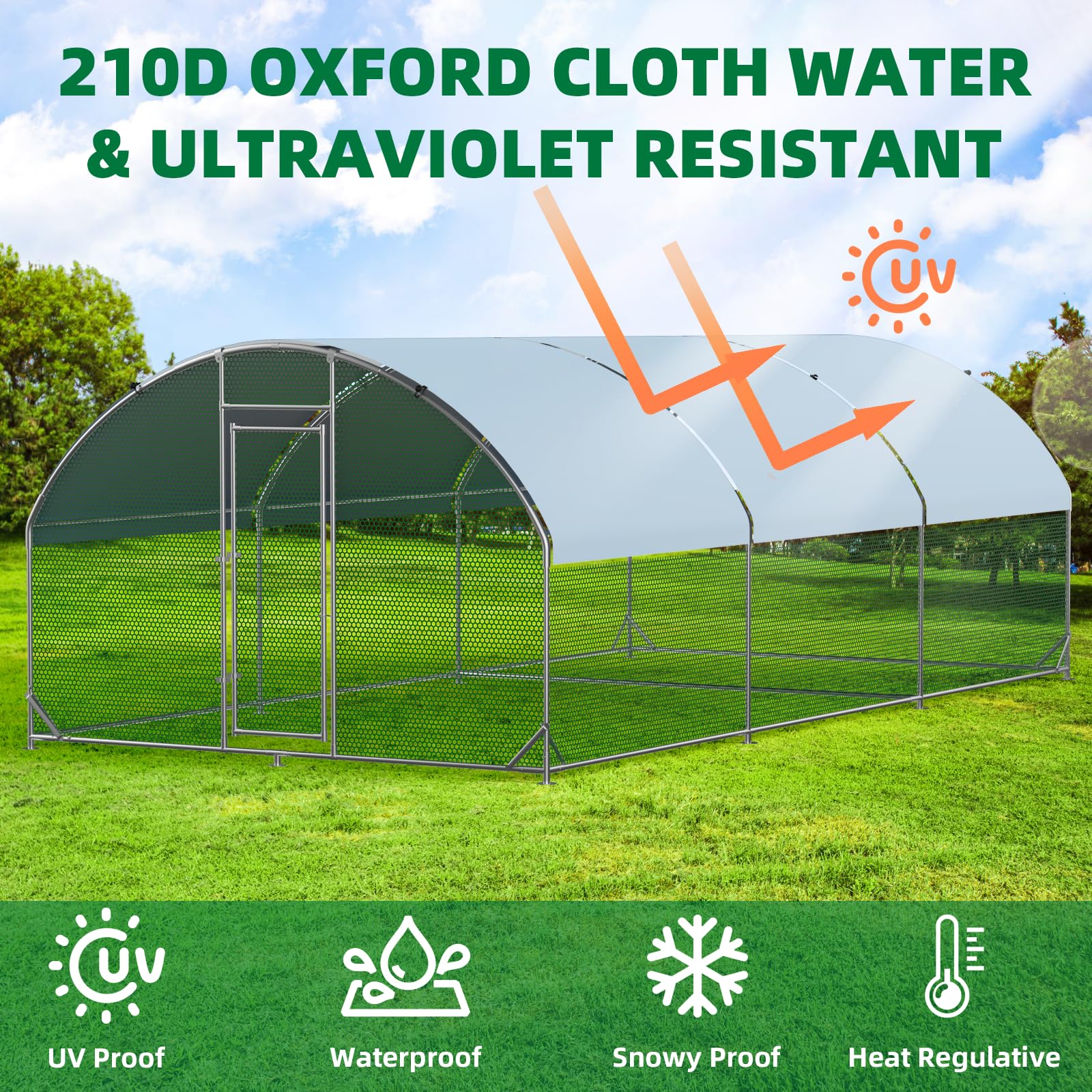Garvee Large Metal Chicken Coop 9.2x18.7x6.5 Ft, Walk-in Poultry Cage Duck House with Waterproof Anti-Uv Cover Snowy Proof, Tri-Supporting Reinforced, Robust Wire Mesh, Galvanized Iron Pipes, for Farm Use