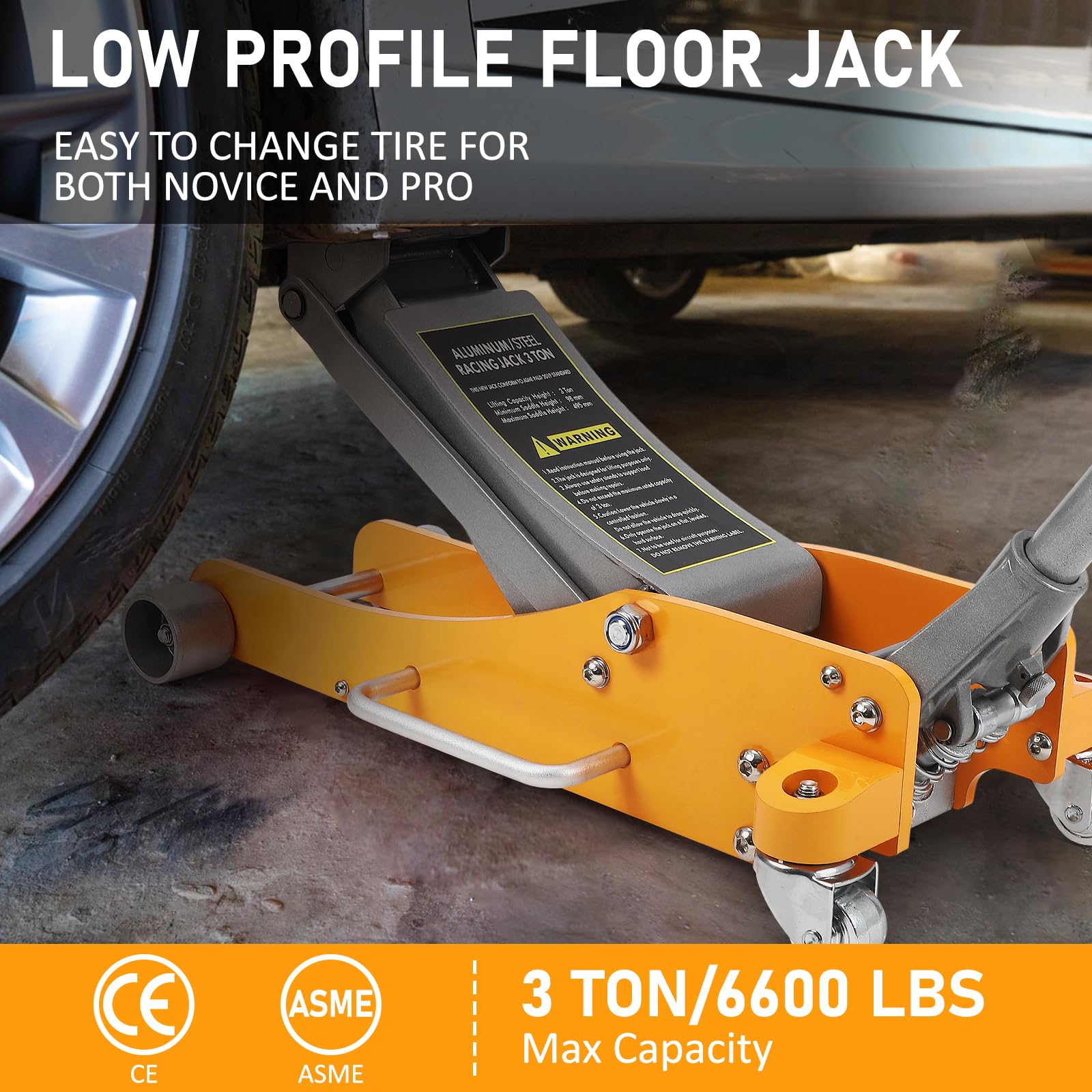 Garvee 3 Ton Floor Jack Low Profile, Aluminum and Steel Hydraulic Floor Jack with Dual Pistons Quick Lift Pump, Lifting Range 3.86"-19.49"