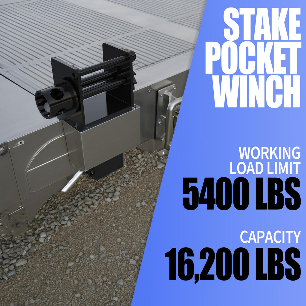 Garvee Trailer Stake Pocket Winch Utility Capacity 16200 LBS Flatbeds Trailers Trucks Black