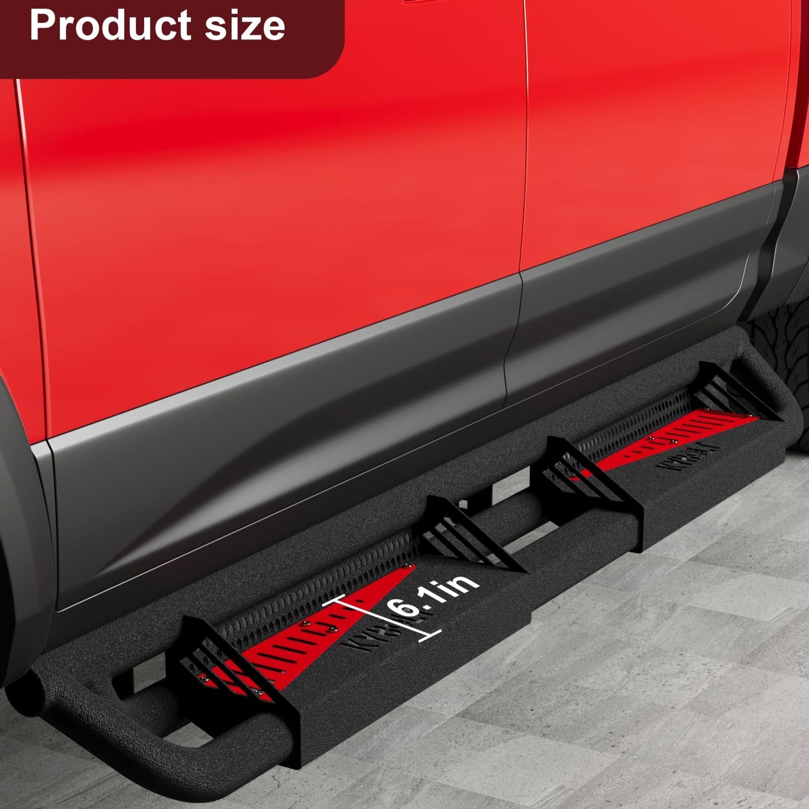 Garvee Running Boards Compatible with Dodge Ram 1500 Crew Cab 2019-2025 (New Body Only), Bolt-on Side Steps Nerf Bar for Ram 1500 2019 2020 2021 2022 2023 2024 2025，Red+Black