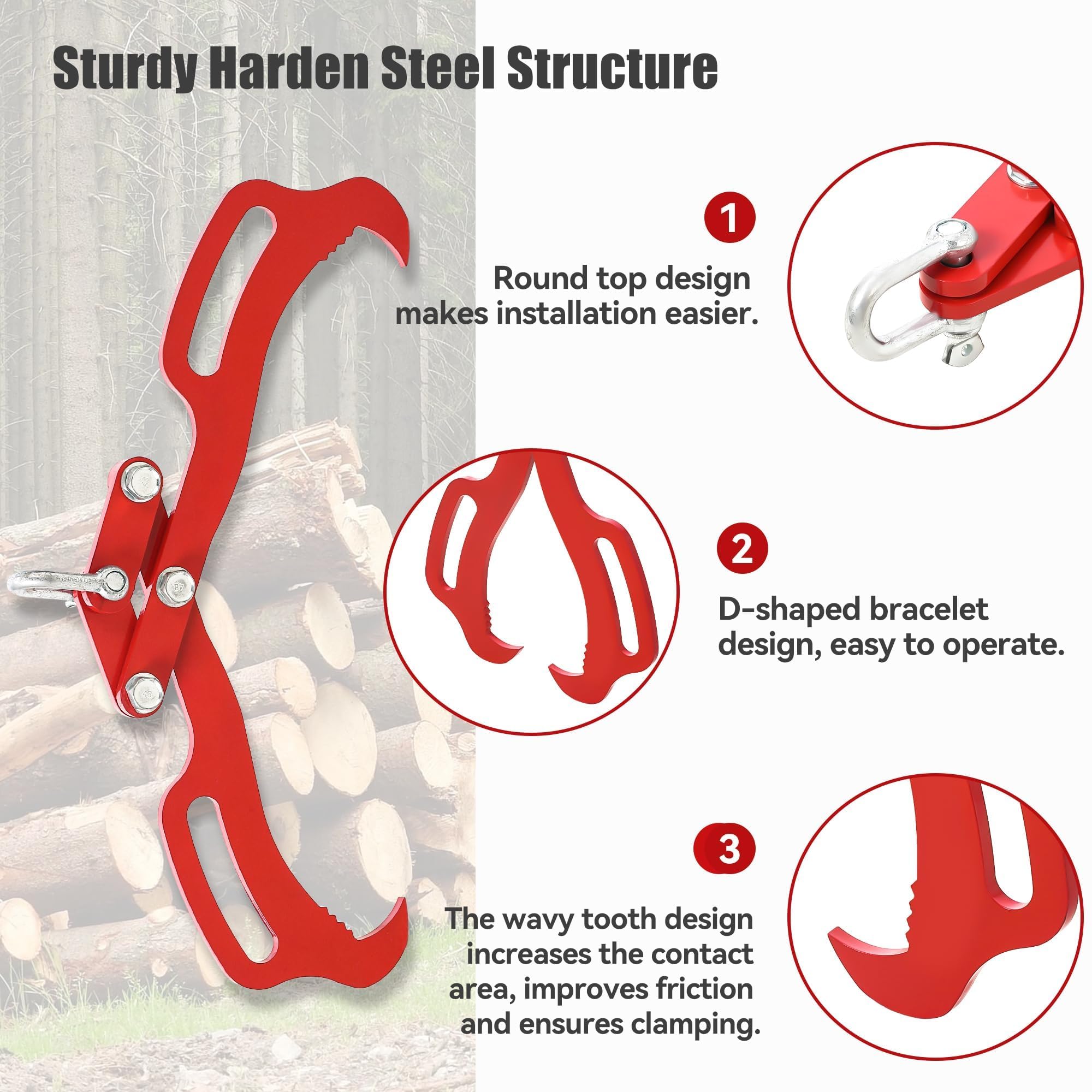 Garvee Log Lifting Tongs Superior Grip Heavy-Duty Steel Claws 18in 2 Claw Powder-Coated Rust-Resistant