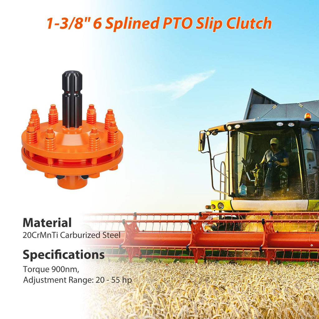 Garvee Tractor PTO Slip Clutch, 1-3/8" x 6 Spline (Both Ends) PTO Drive Line Accessory Friction Clutch,Carburized Steel Tractor Slip Clutch